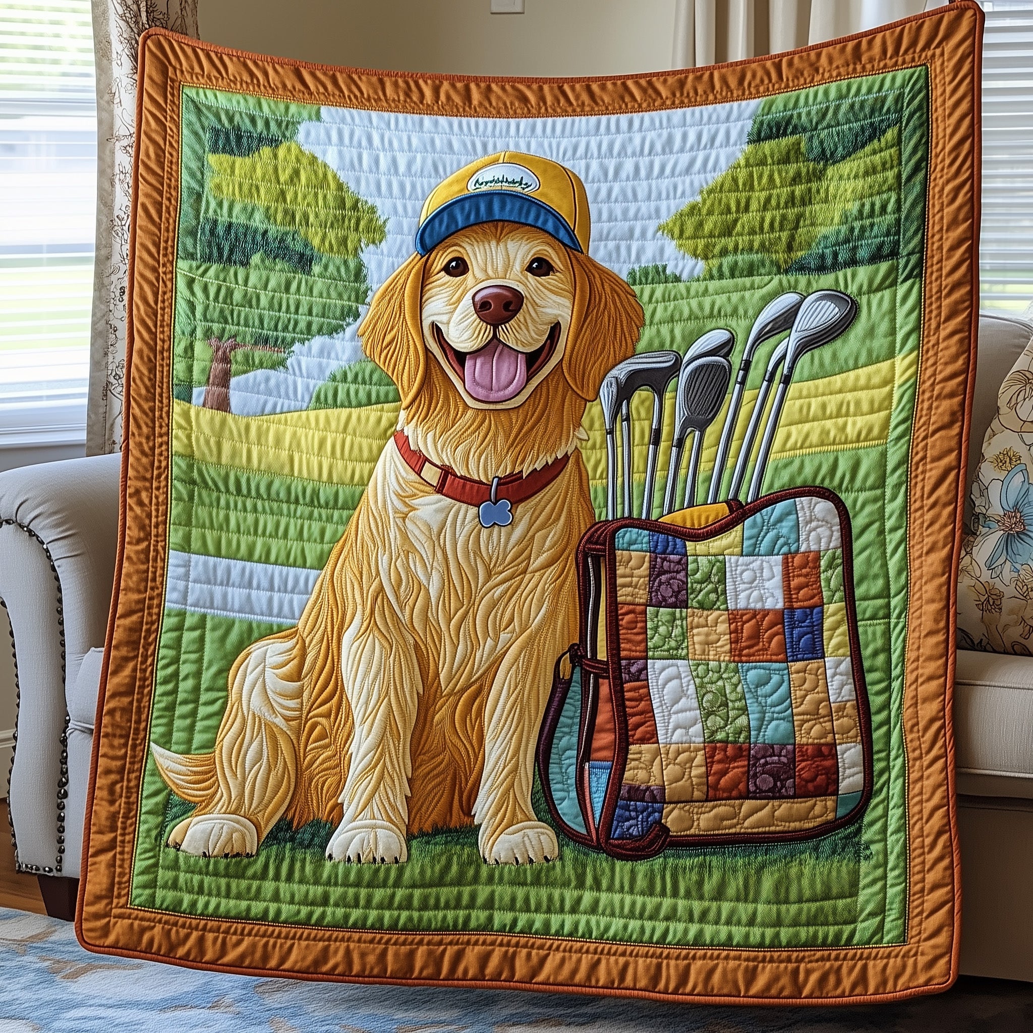 Golden Retriever Golf Quilted Blanket Best Couch Throw BlanketCute Gifts For Dog Lovers Owners