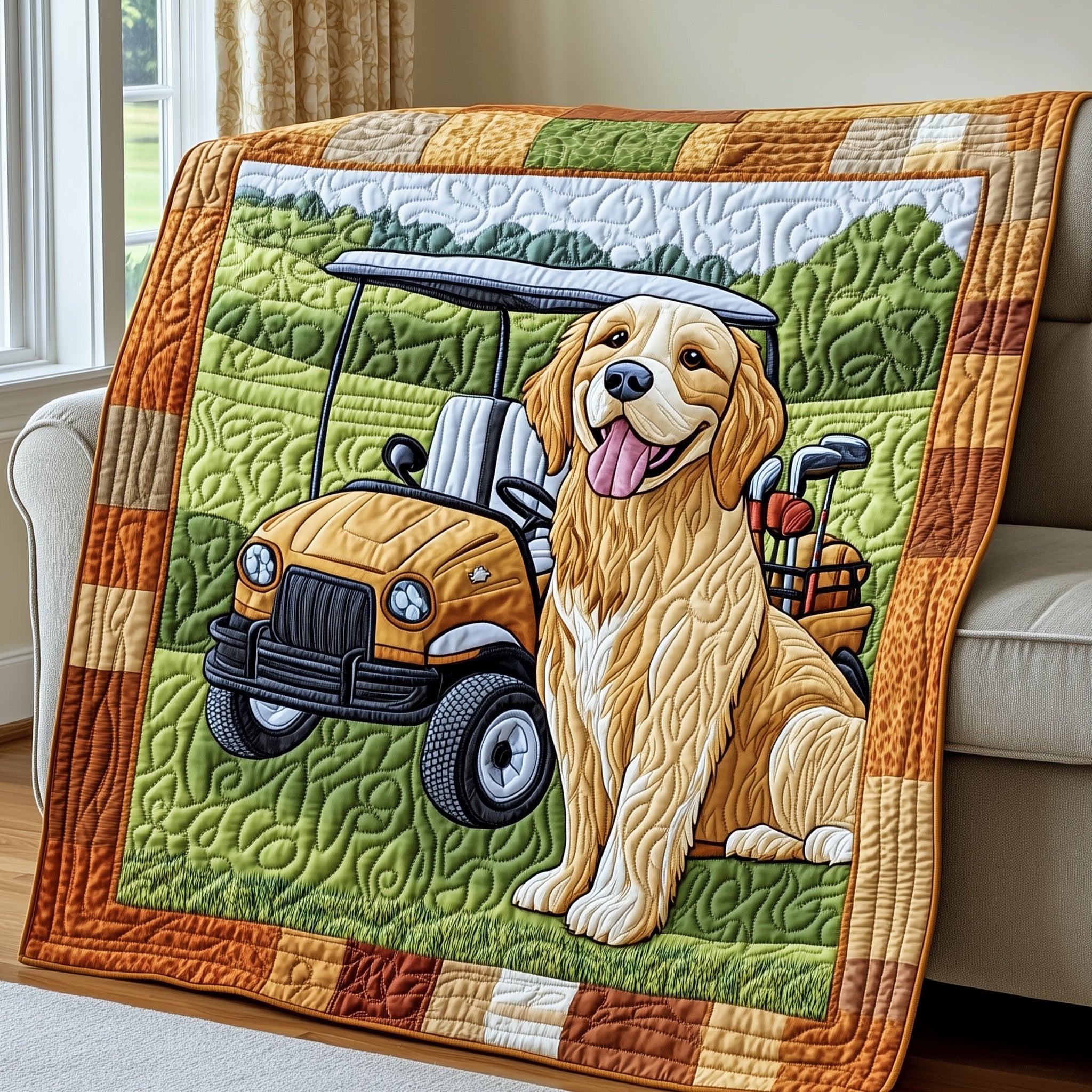 Golden Retriever Golf Quilted Blanket Best Couch Throw BlanketDog Person Gifts Christmas 