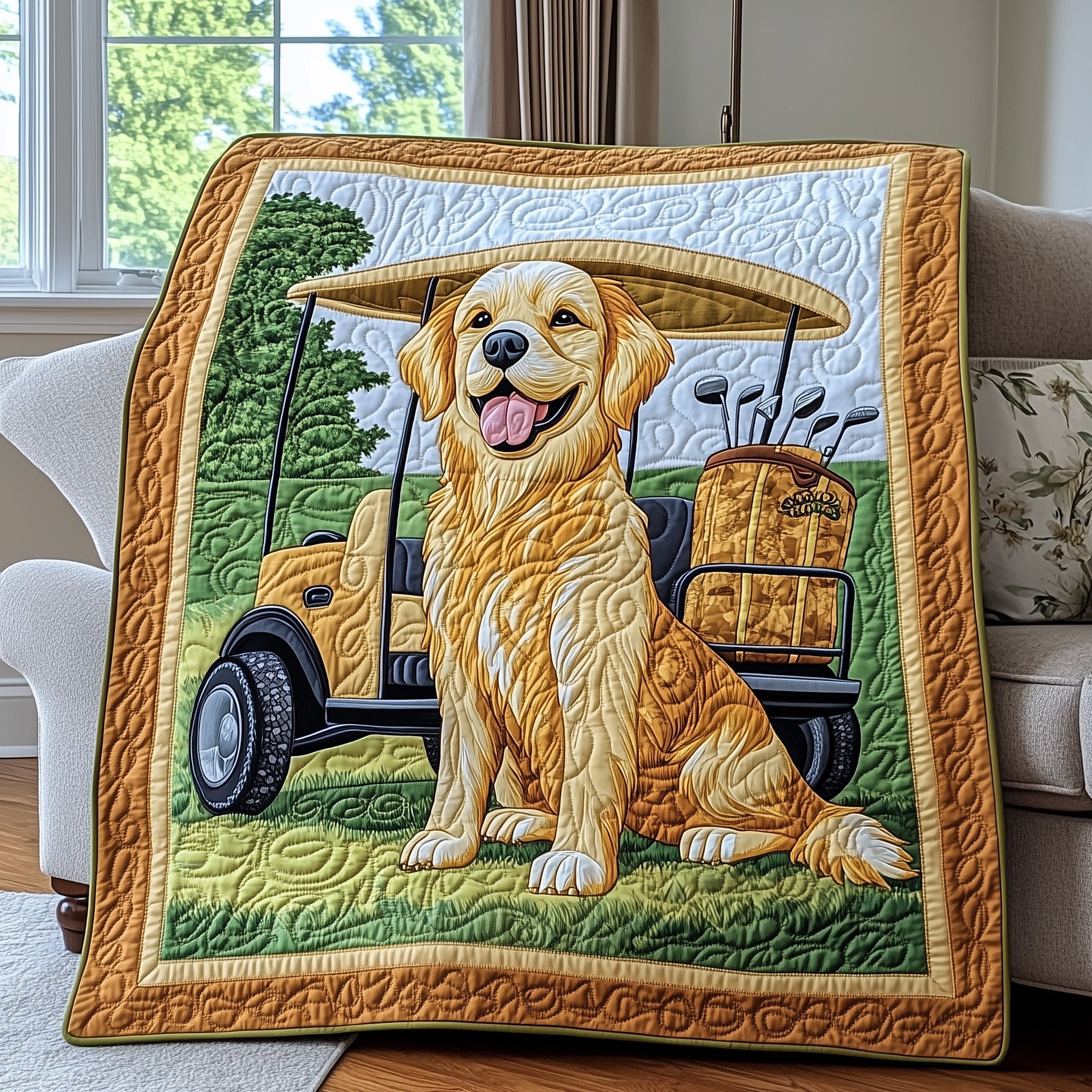 Golden Retriever Golf Quilted Blanket Best Couch Throw BlanketDog Themed Gifts Christmas 