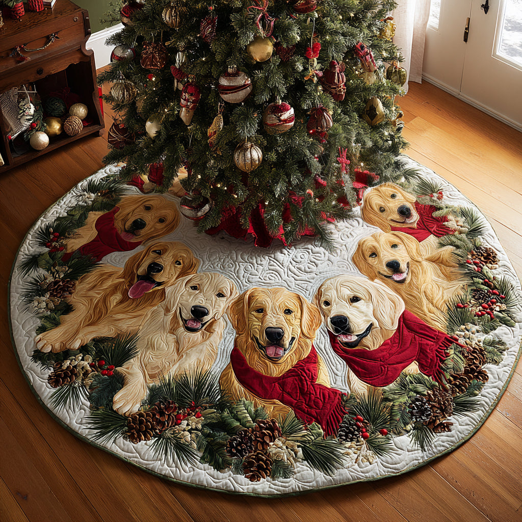 Golden Retriever Joy Quilted Christmas Tree Skirt Holiday Decor Gifts For Golden Retriever Lovers