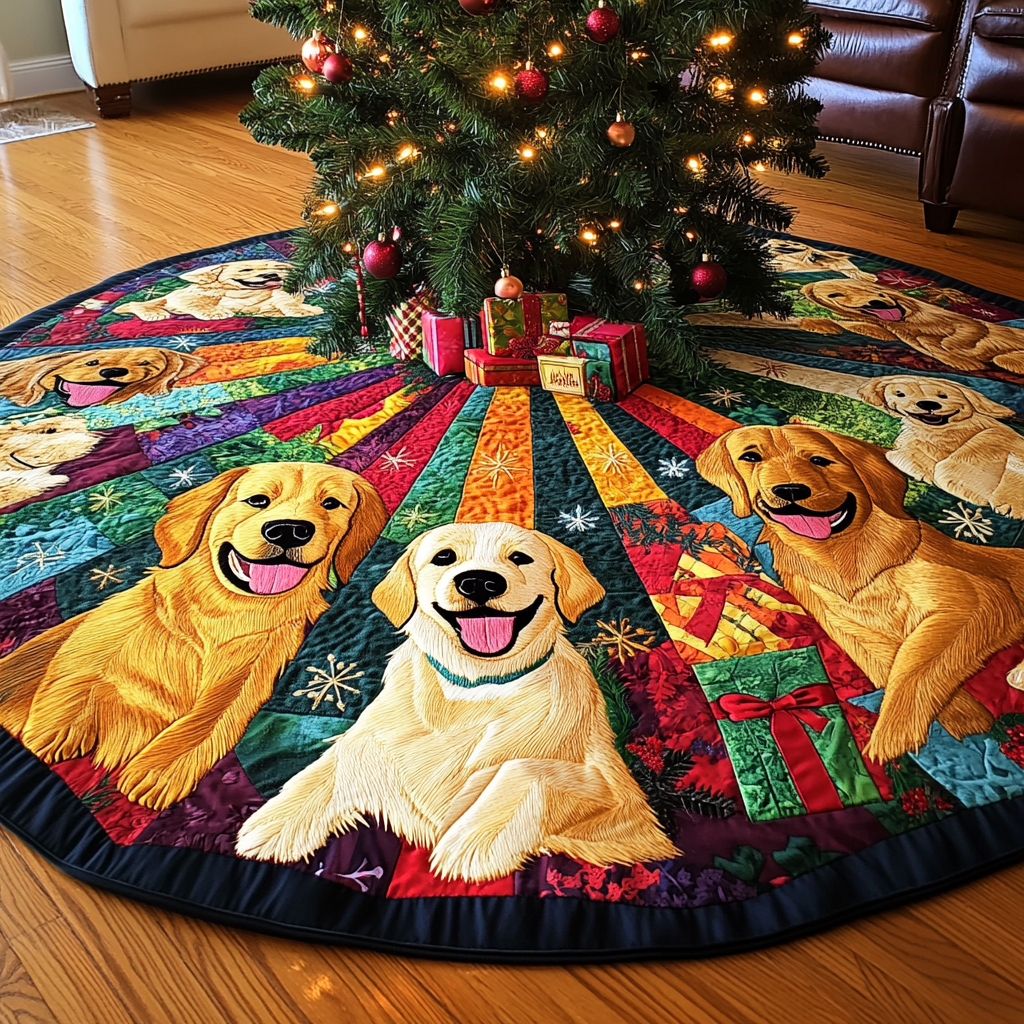 Golden Retriever Magic Christmas Quilted Tree Skirt Perfect Tree Skirt Gift for Mom or Grandma