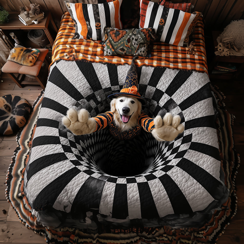 Golden Retriever Magic Quilted Bedding Set Halloween Bed Sheets Best Golden Retriever Gifts