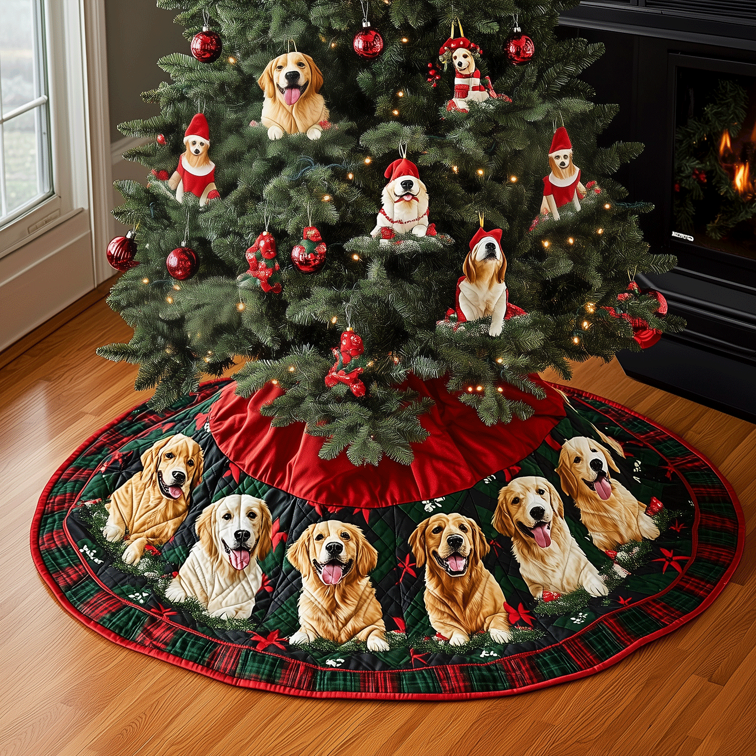 Golden Retriever Magic Quilted Christmas Tree Skirt Cozy Holiday Tree Skirt to Brighten Your Home
