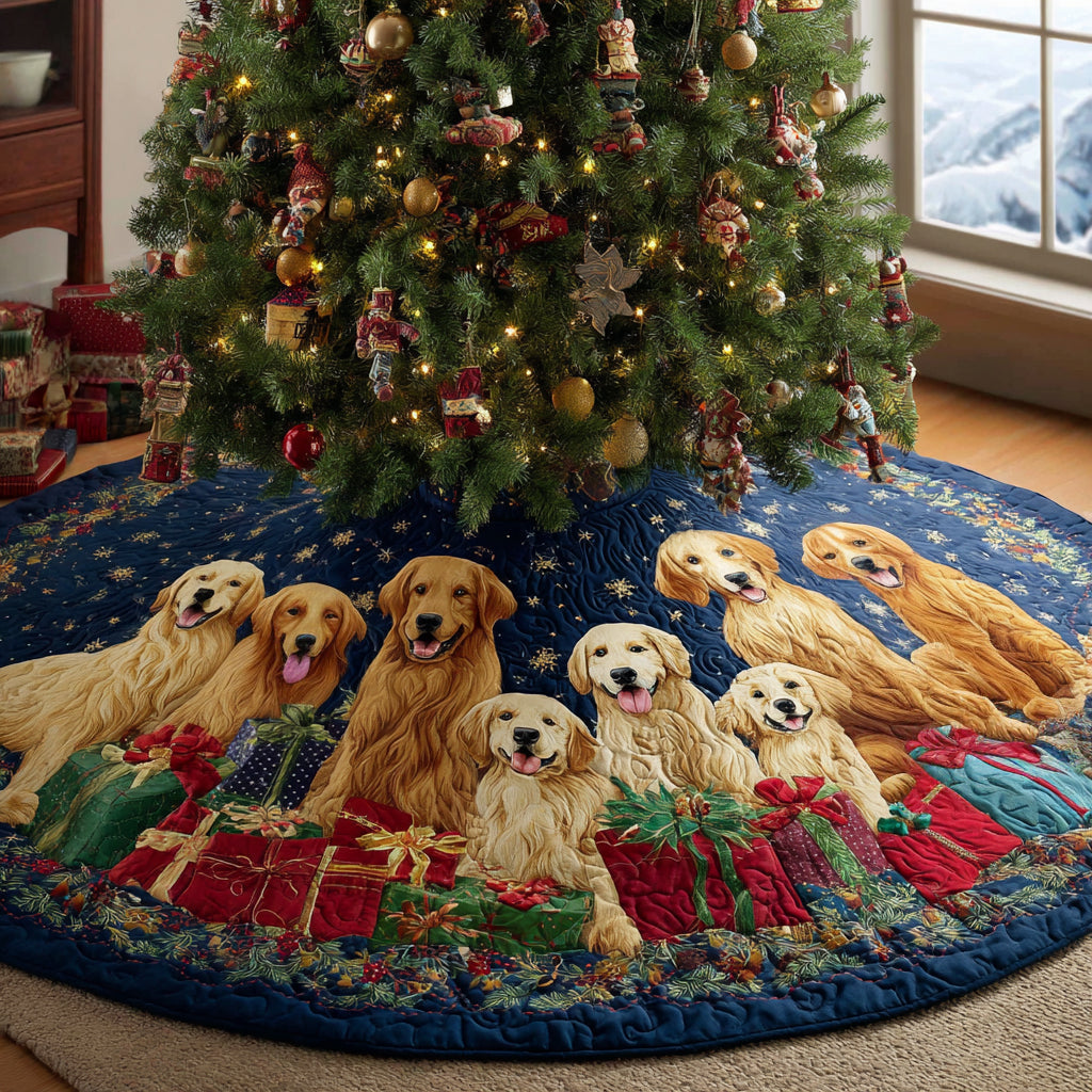 Golden Retriever Magic Quilted Christmas Tree Skirt Xmas Indoor Decorations Golden Retriever Gifts For Owners