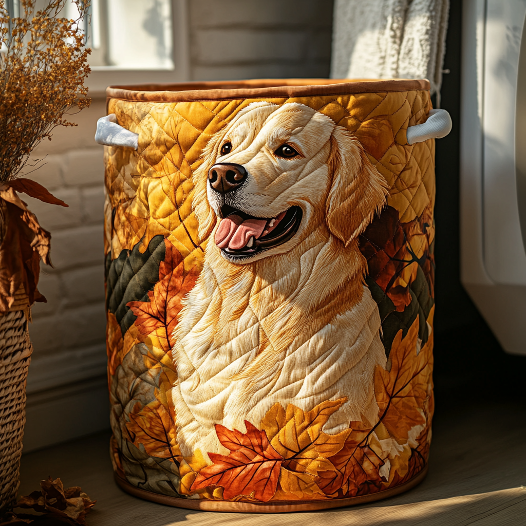 Golden Retriever Meadow Quilted Laundry Basket Merch For Friends