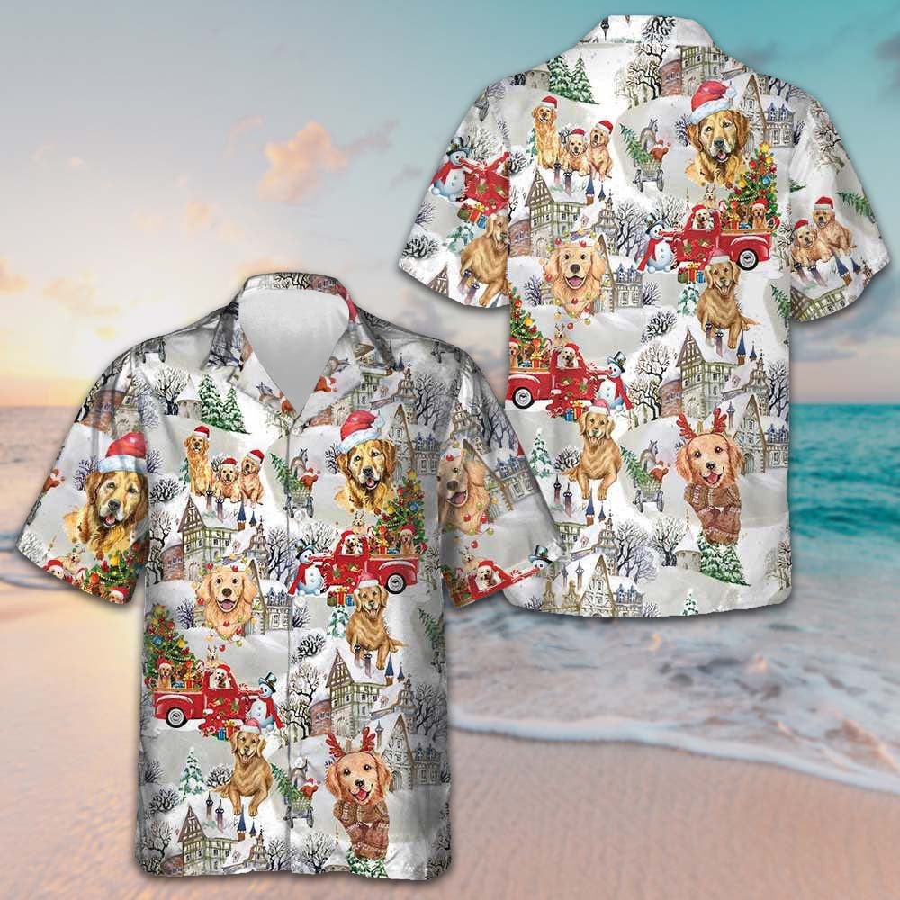 Golden Retriever On Christmas Hawaiian Shirt Button Up Shirts For Men Gifts For Dog Lovers Golden Retriever On Christmas Hawaiian Shirt Button Up Shirts For Men Gifts For Dog Lovers
