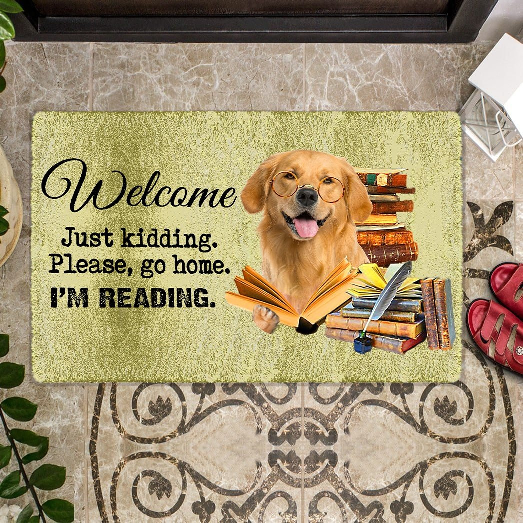 Golden Retriever Please Go Home I'M Reading Doormat Foyer Decor Ideas Best Gifts For Dog Lovers
