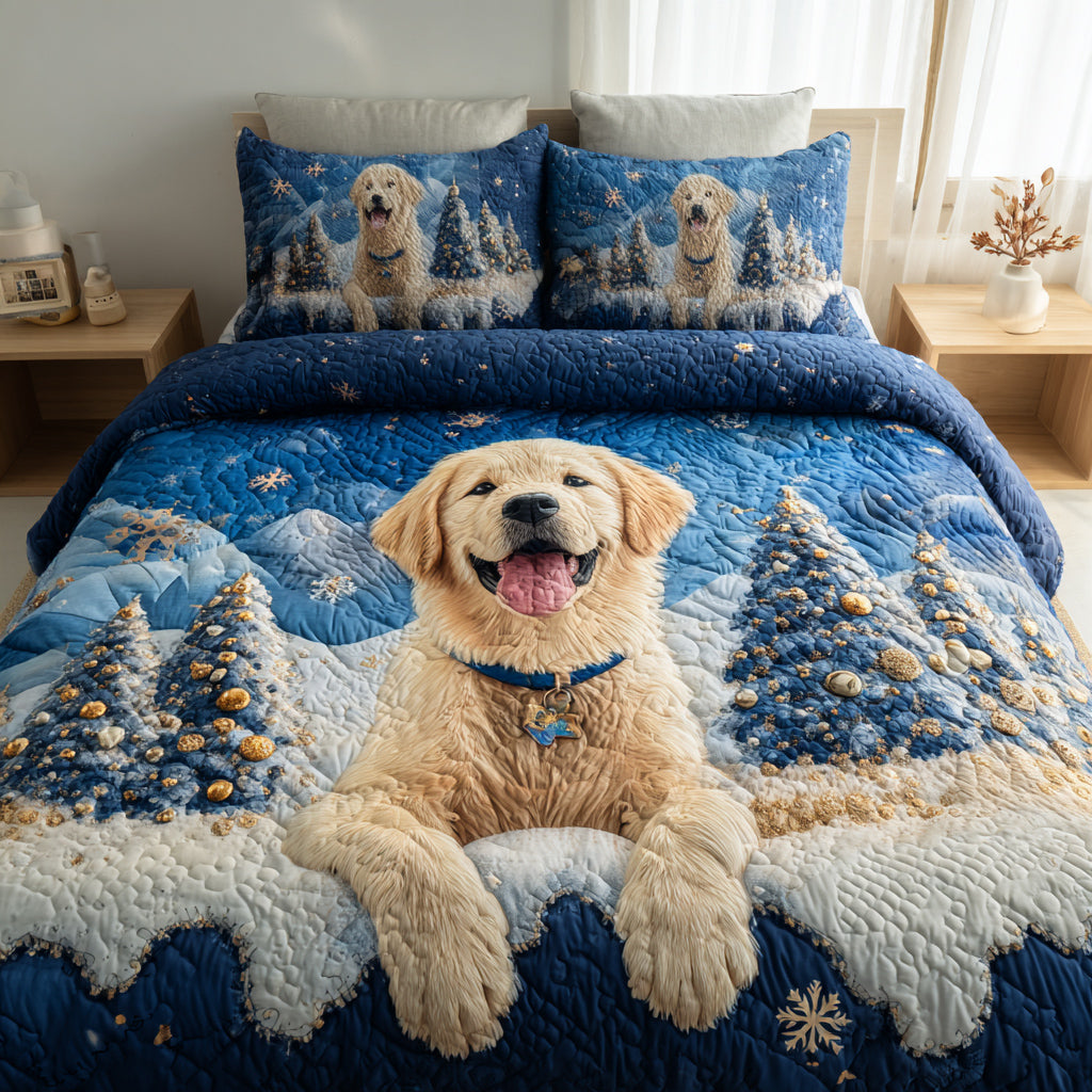 Golden Retriever Quilted Bedding Set Best Christmas Duvet Cover Set Unique Golden Retriever Gifts - Image 5