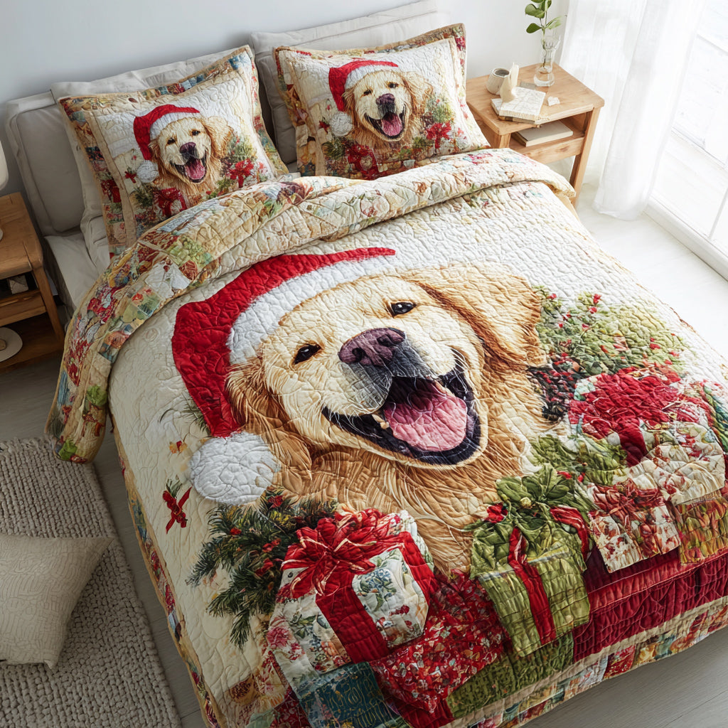 Golden Retriever Quilted Bedding Set Best Christmas Duvet Cover Set Unique Golden Retriever Gifts - Image 2