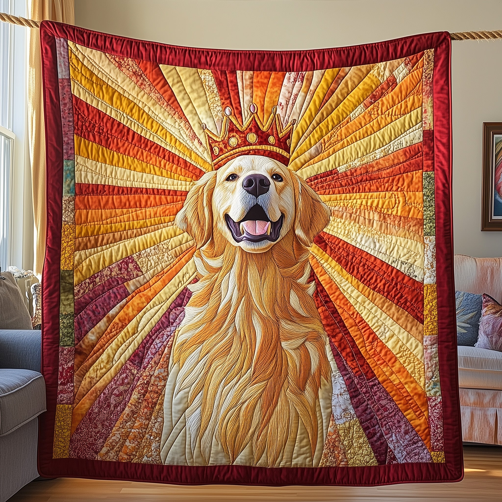 Golden Retriever Quilted Blanket Merchandise Throw BlanketCool Gifts For Pet Lovers