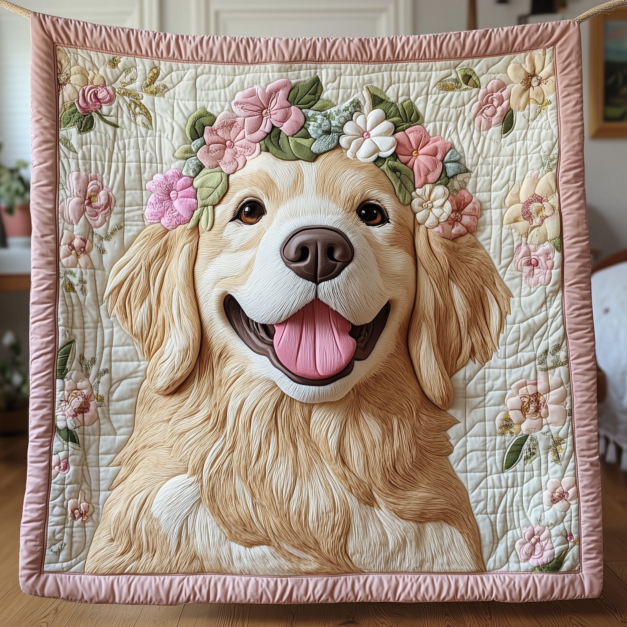 Golden Retriever Quilted Blanket Nice Throw BlanketBest Gifts For Dog Owners