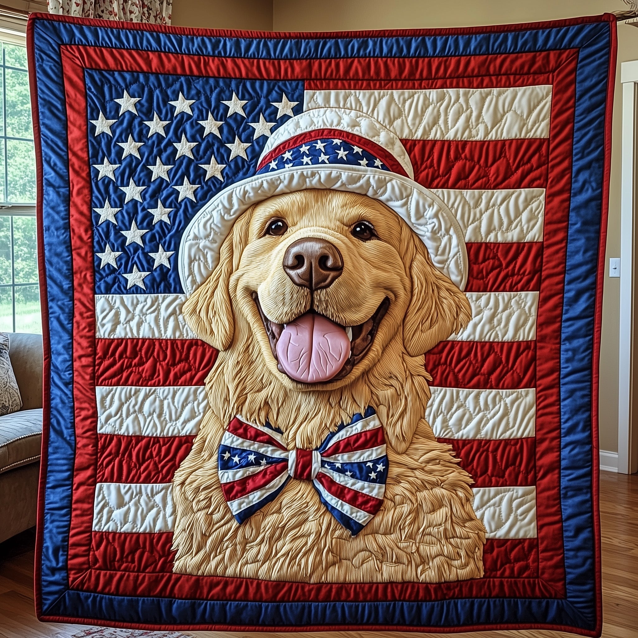 Golden Retriever Quilted Blanket Nice Throw BlanketBest Presents For Dog Holiday