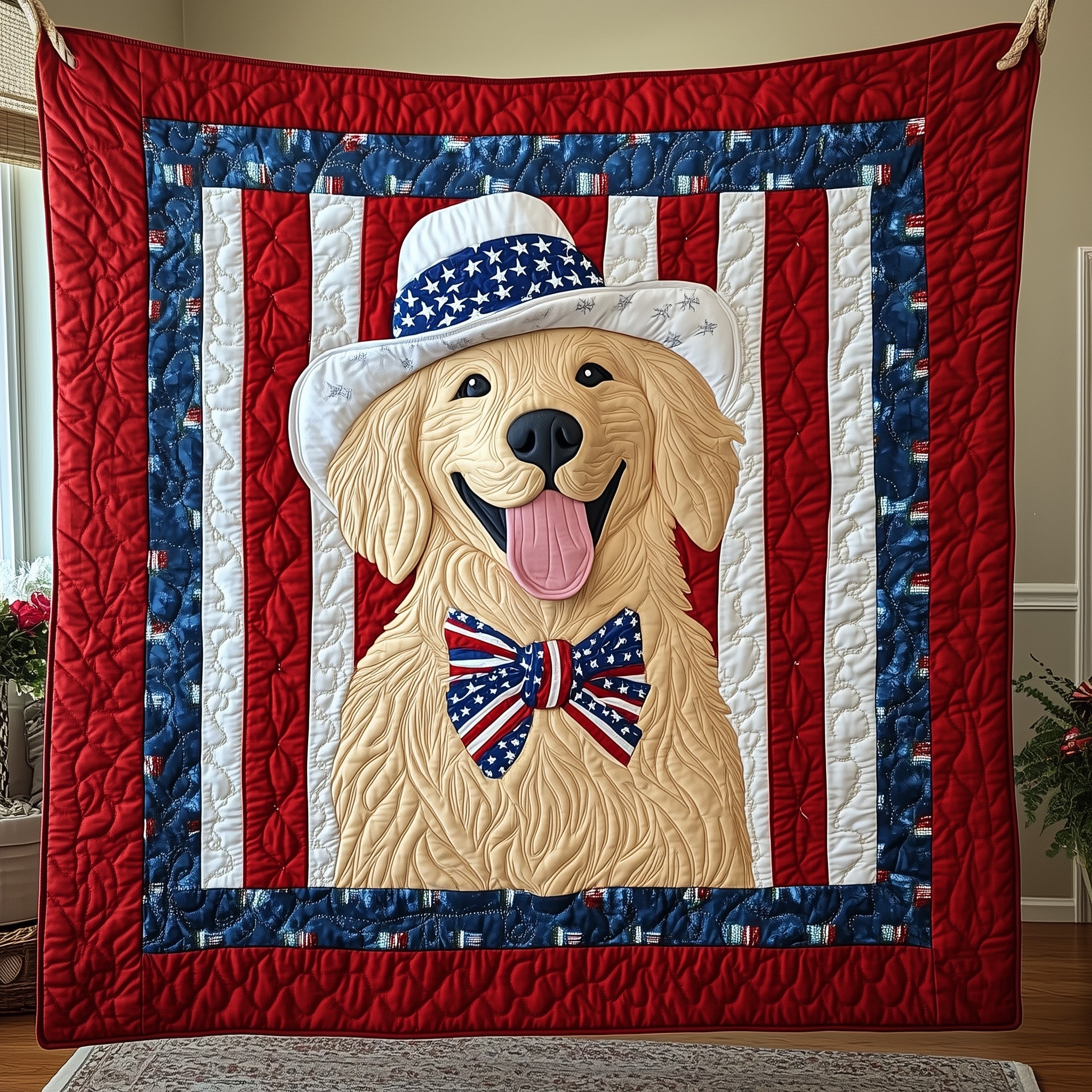 Golden Retriever Quilted Blanket Nice Throw BlanketChristmas Gift Ideas For Dog Owners
