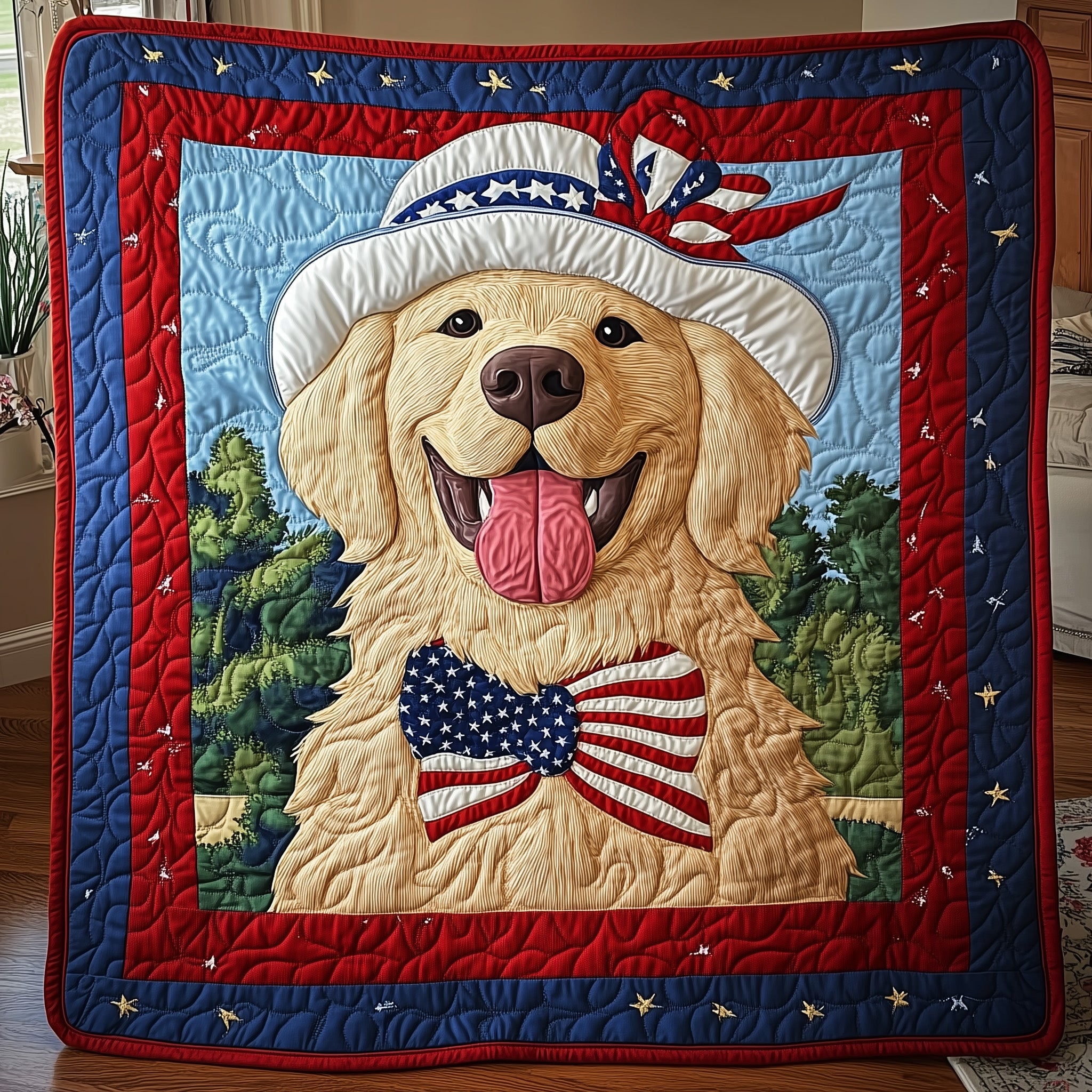 Golden Retriever Quilted Blanket Nice Throw BlanketCool Gifts For Dog Lovers
