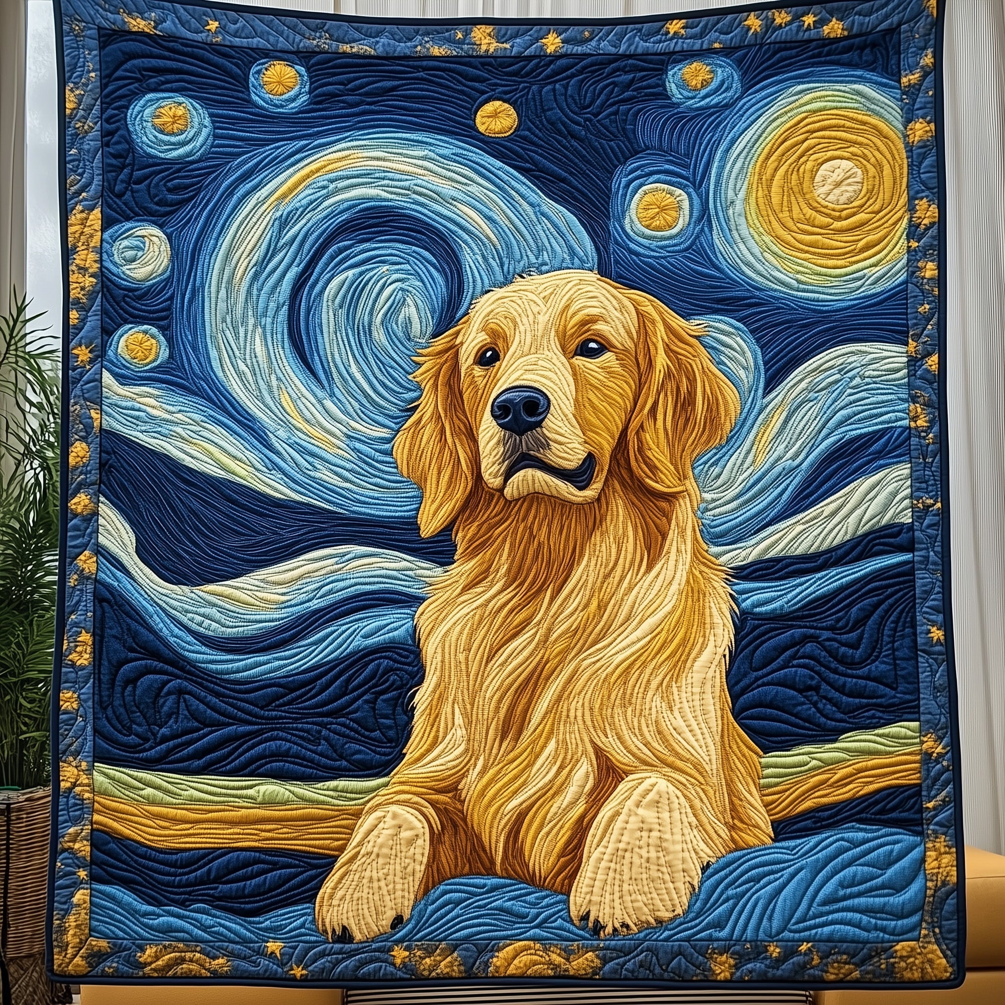 Golden Retriever Quilted Blanket Nice Throw BlanketCute Dog Owner Gift Ideas