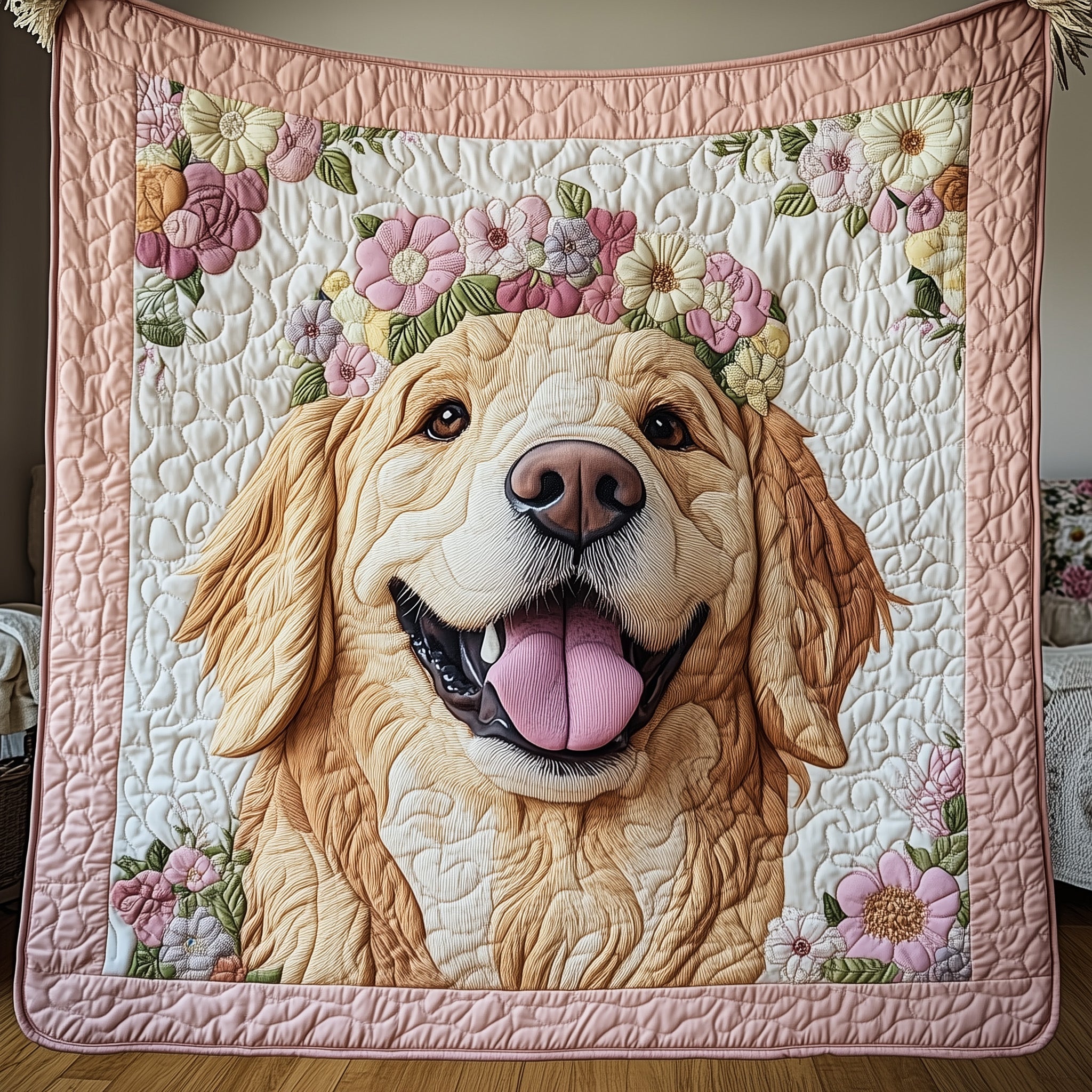 Golden Retriever Quilted Blanket Nice Throw BlanketGood Gifts For Dog Owners