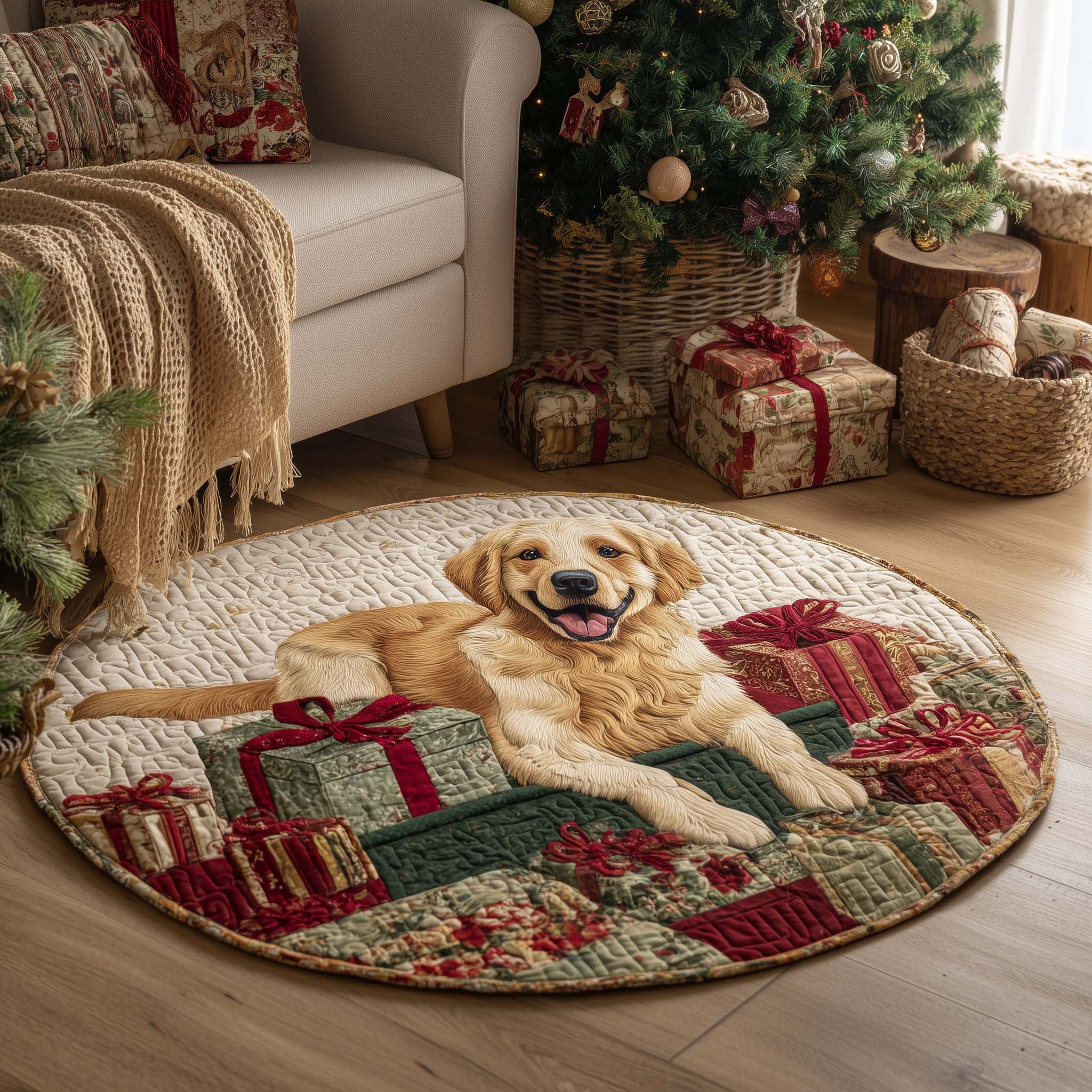 Golden Retriever Quilted Round Mat Comfortable Quilted Round Mat for Relaxing Moments
