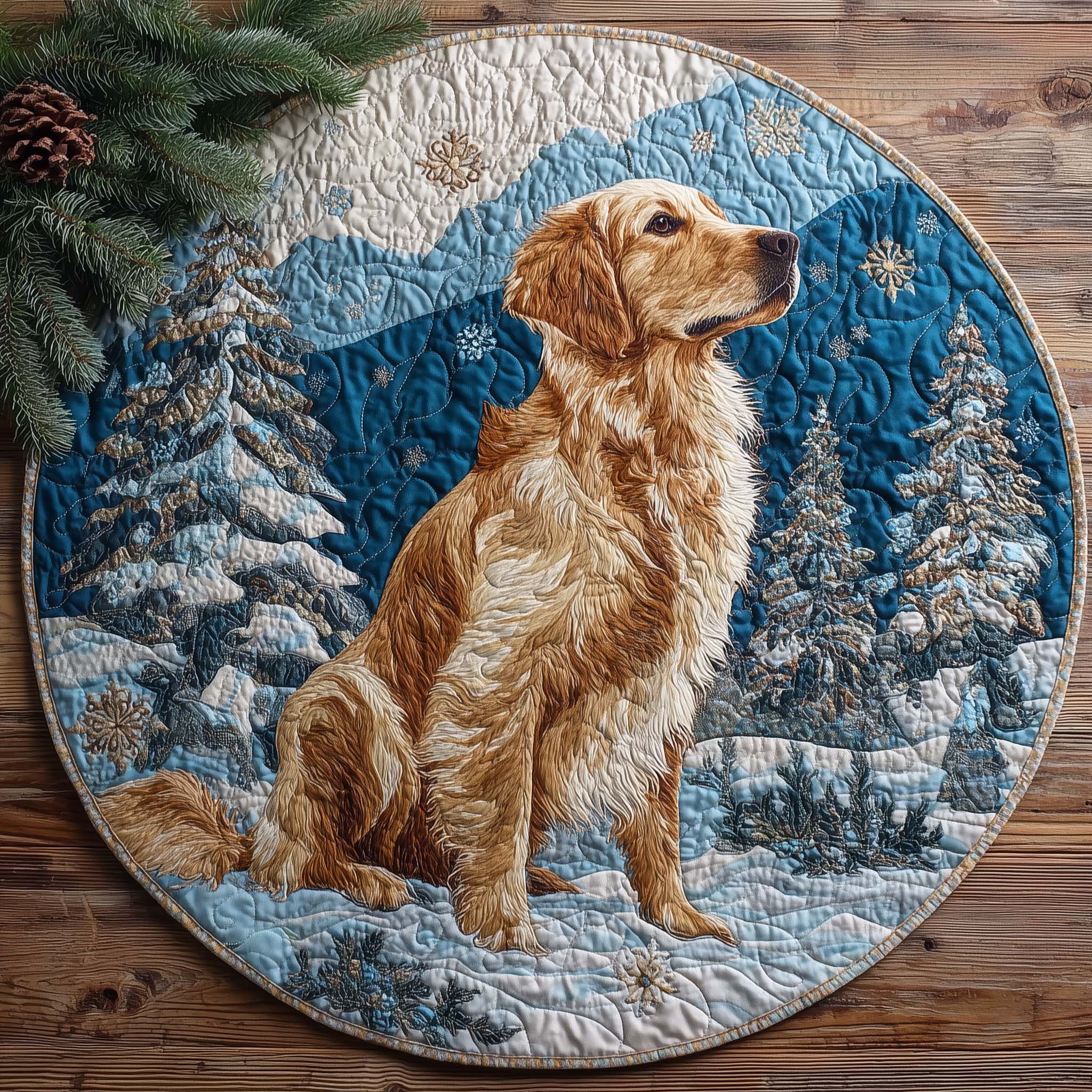 Golden Retriever Quilted Round Mat Cozy Quilted Round Mat for Warm Ambiance