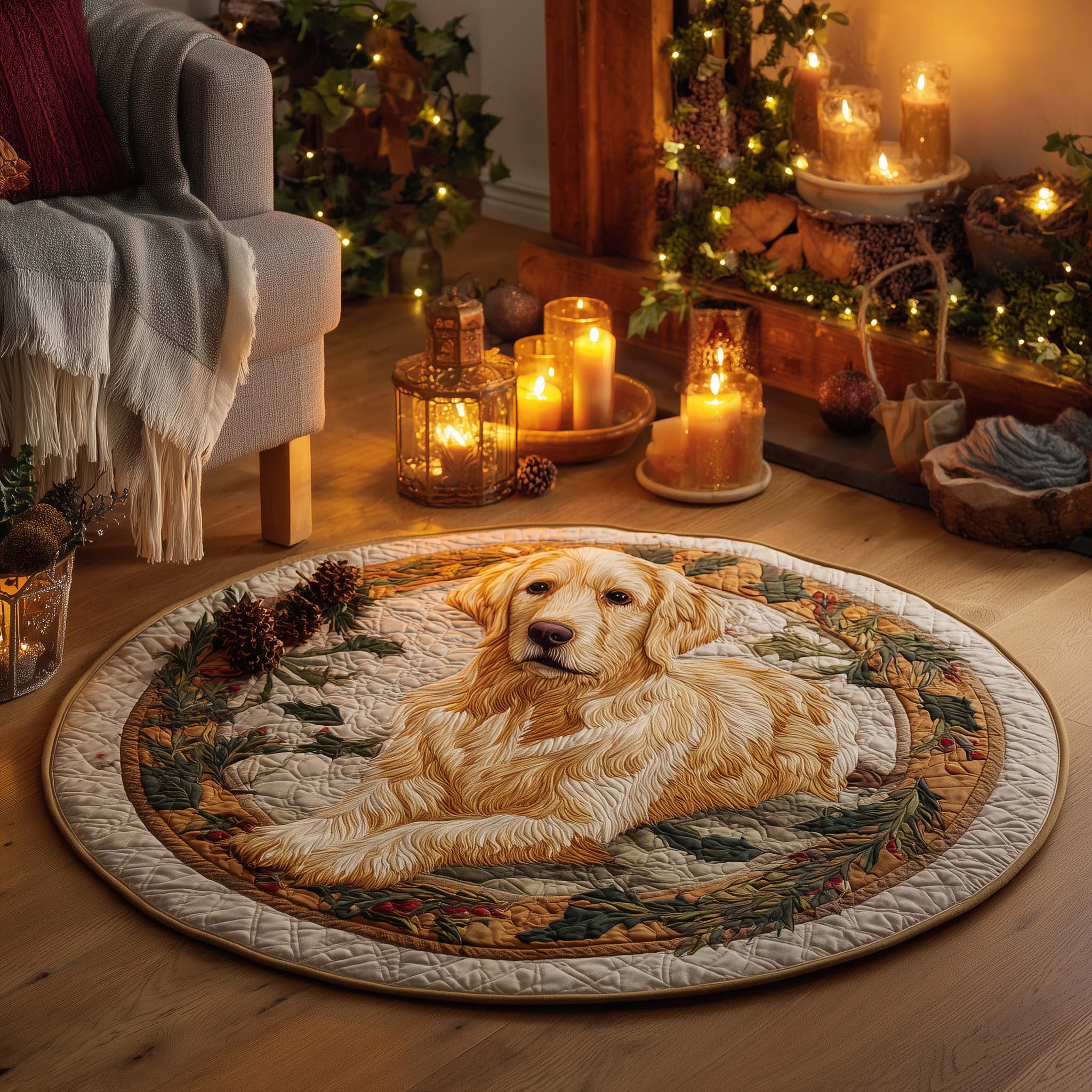 Golden Retriever Quilted Round Mat Decorative Quilted Round Mat for Elegant Spaces
