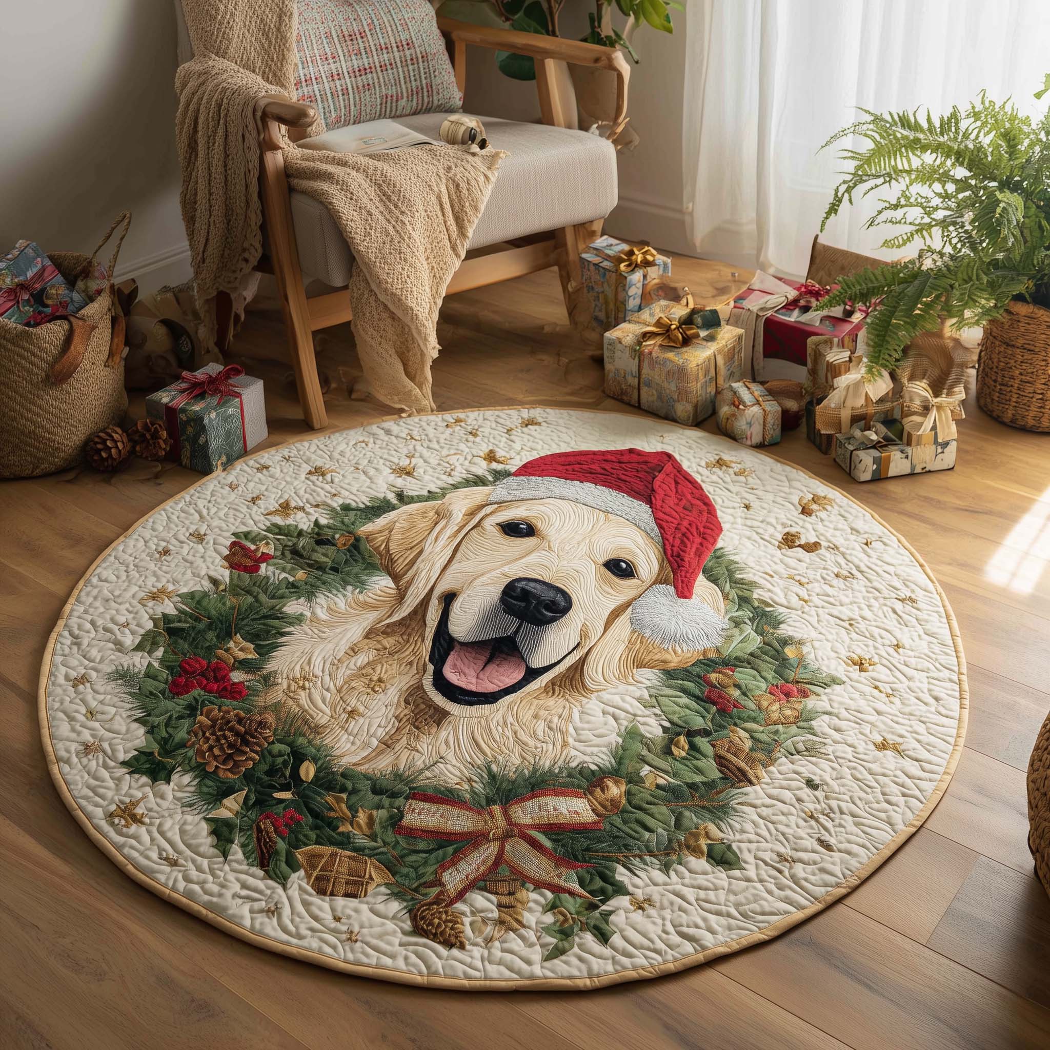 Golden Retriever Quilted Round Mat Decorative Quilted Round Mat for Elegant Spaces
