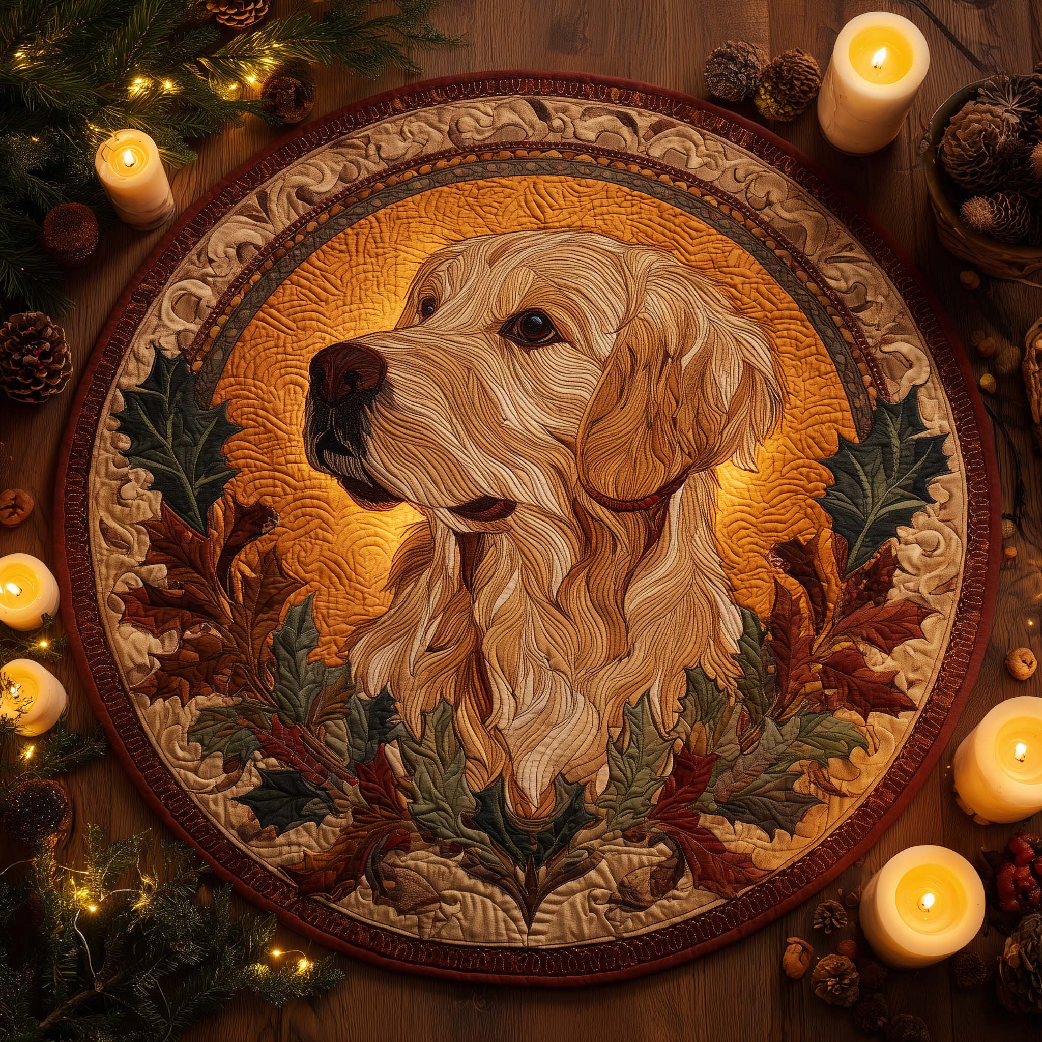 Golden Retriever Quilted Round Mat Elegant Quilted Round Mat to Enhance Your Room