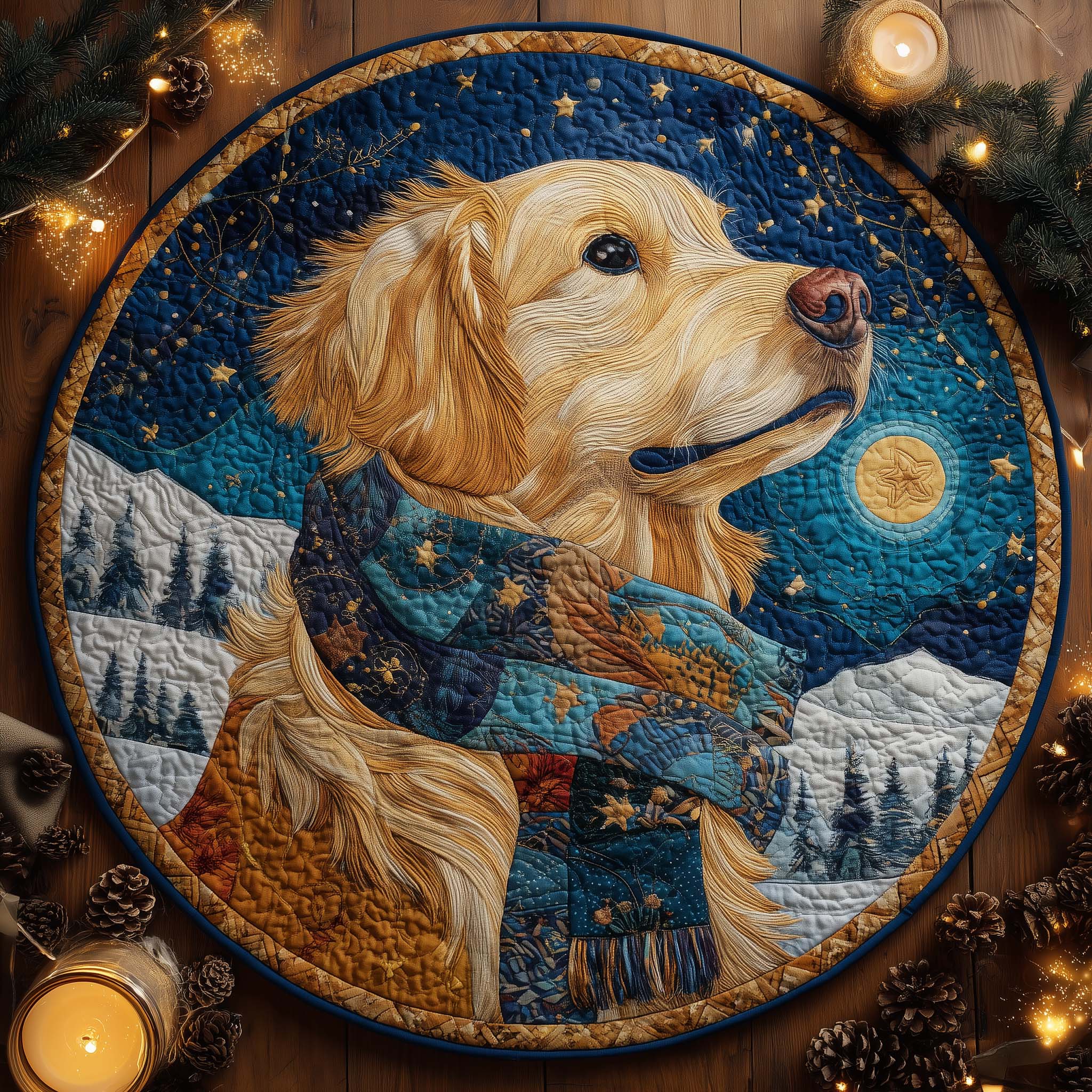 Golden Retriever Quilted Round Mat Elegant Quilted Round Mat to Enhance Your Room