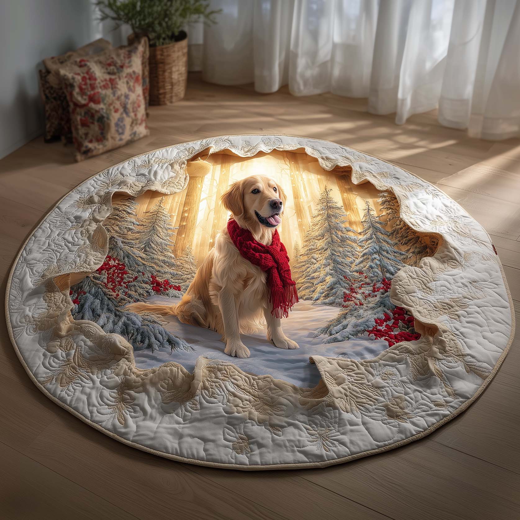 Golden Retriever Quilted Round Mat Gftoqm74 Handcrafted Quilted Round Mat for Special Touch