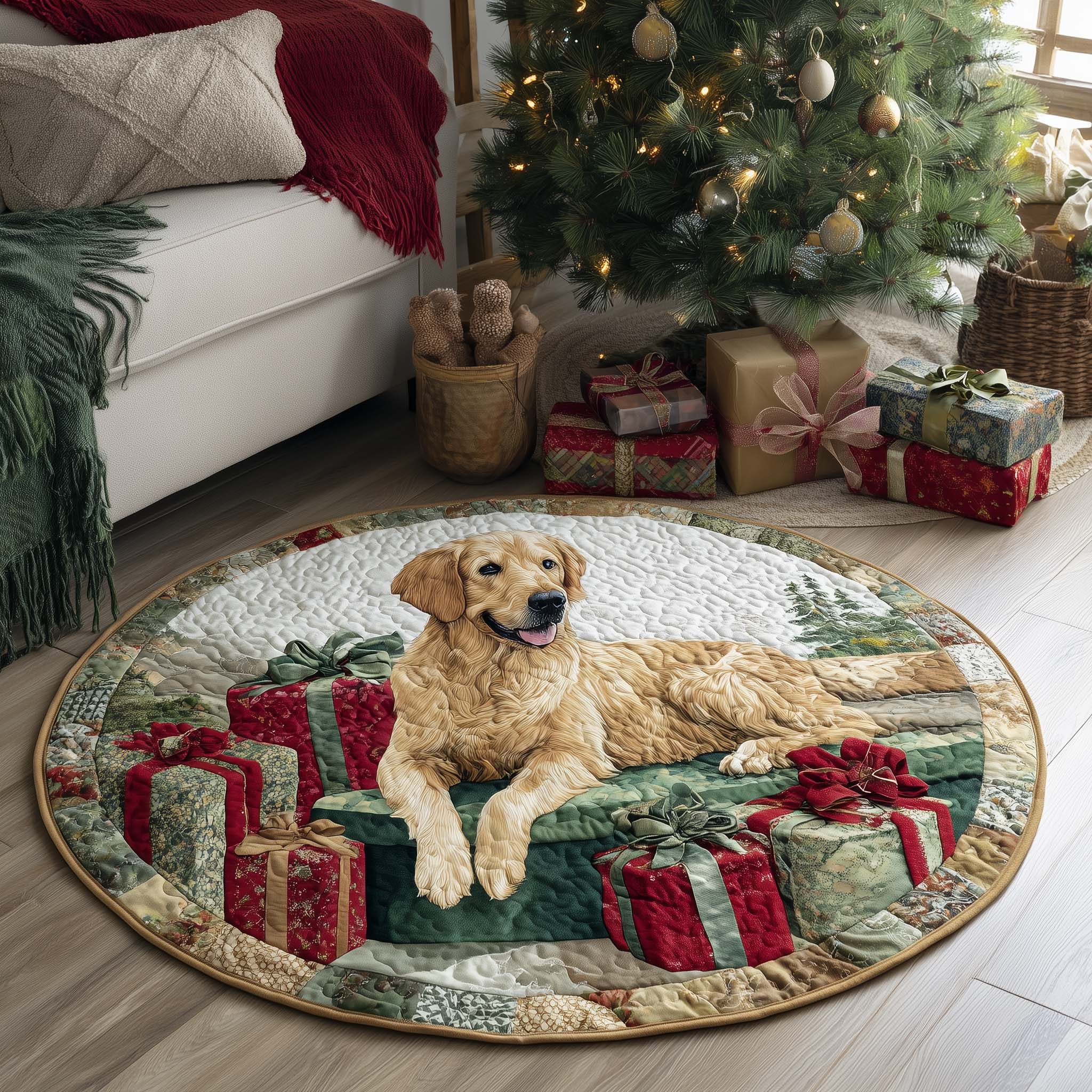 Golden Retriever Quilted Round Mat High-Quality Quilted Round Mat for Soft Comfort