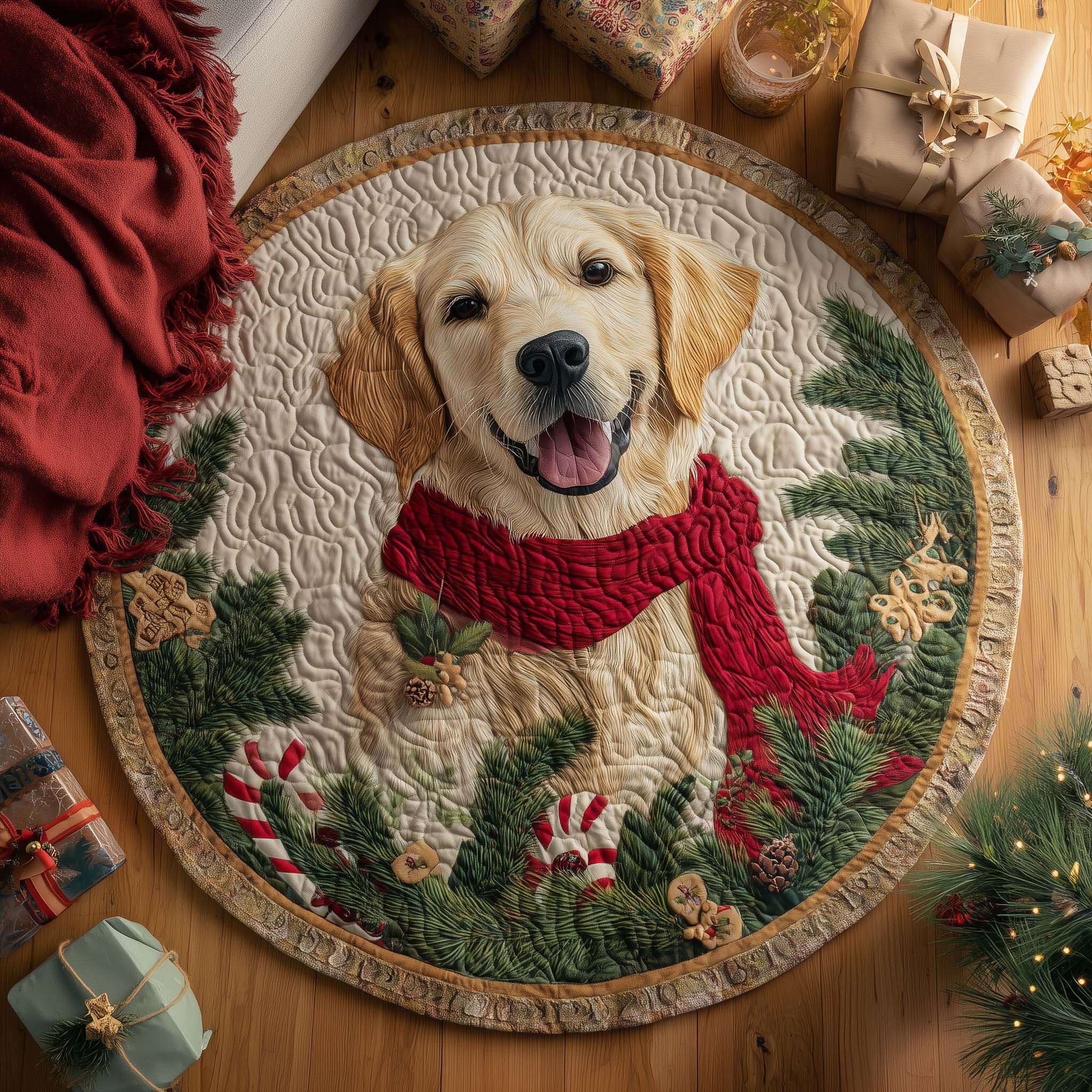 Golden Retriever Quilted Round Mat High-Quality Quilted Round Mat for Soft Comfort