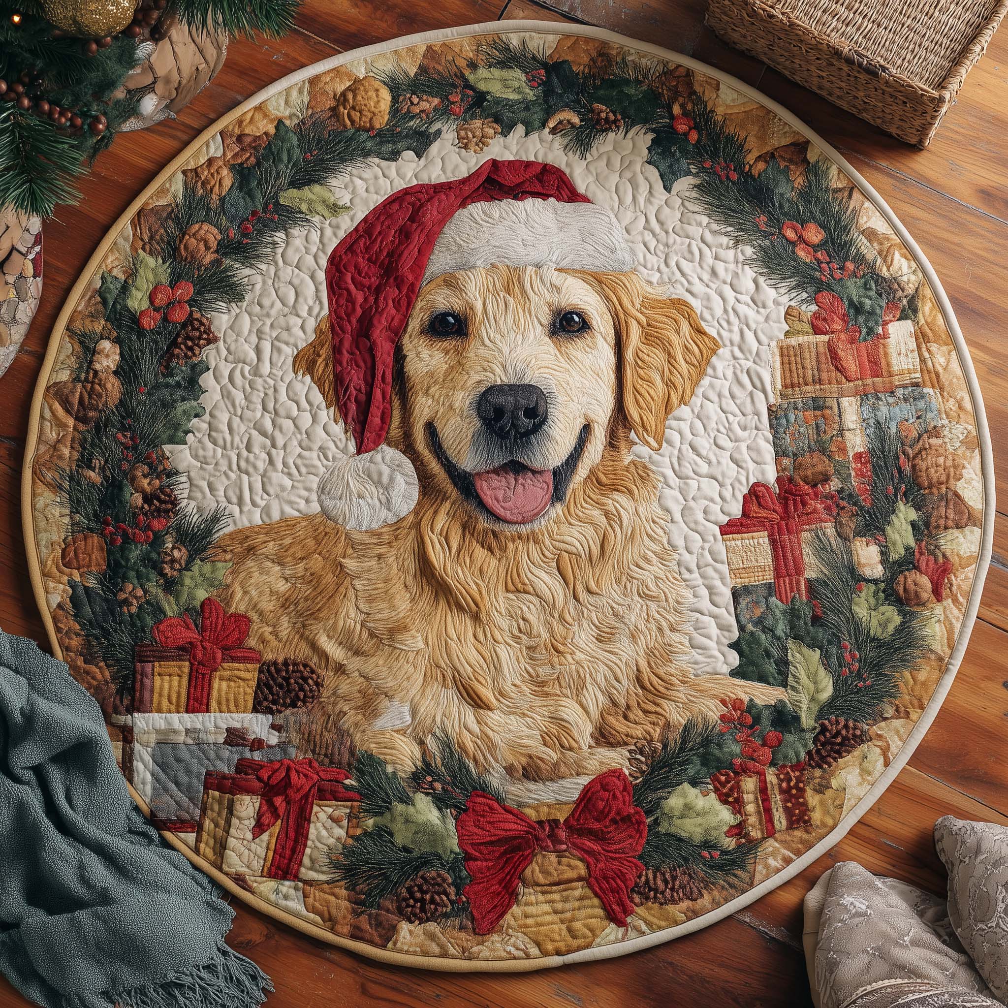 Golden Retriever Quilted Round Mat Luxury Quilted Round Mat for Stylish Homes