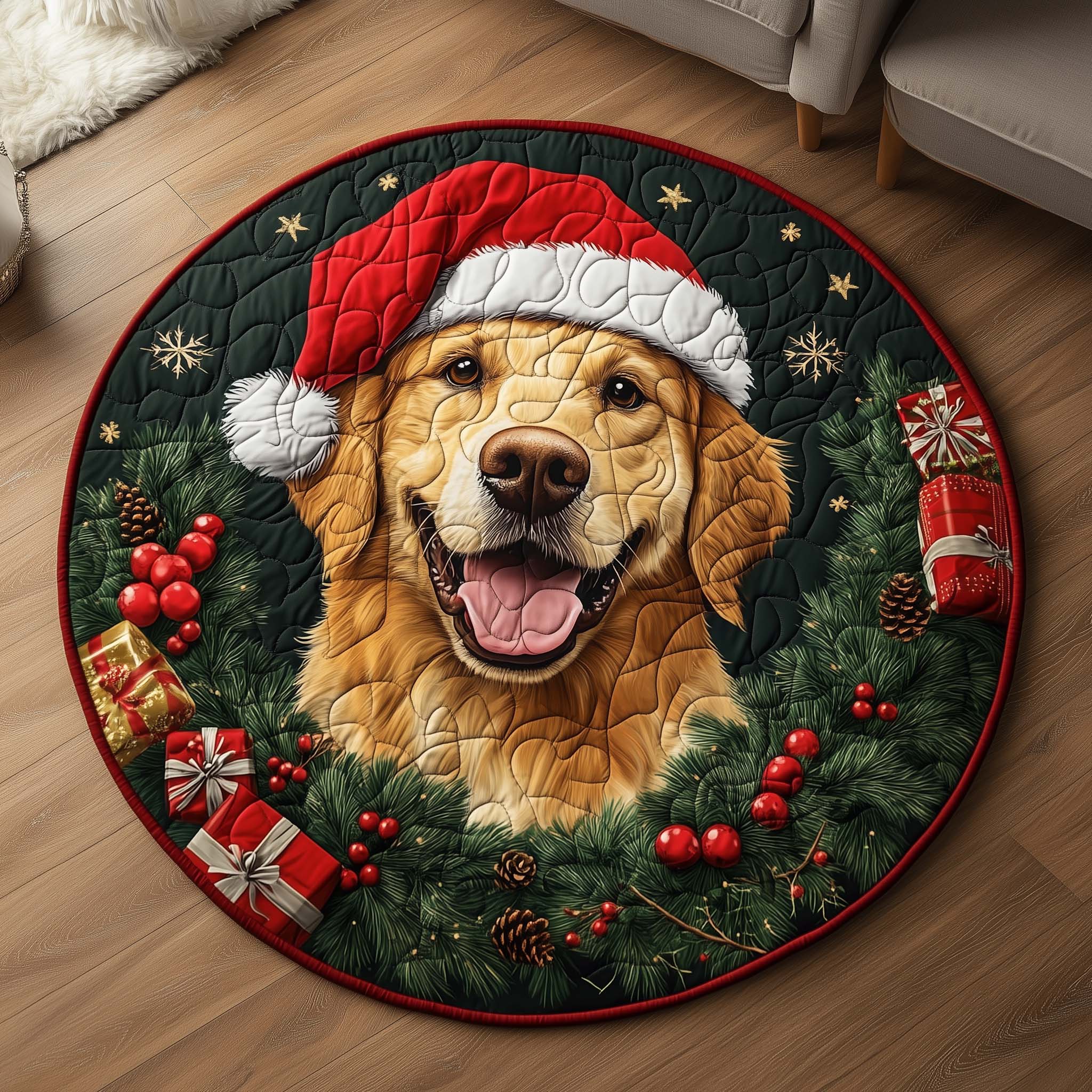 Golden Retriever Quilted Round Mat Premium Quilted Round Mat for Cozy Living Spaces