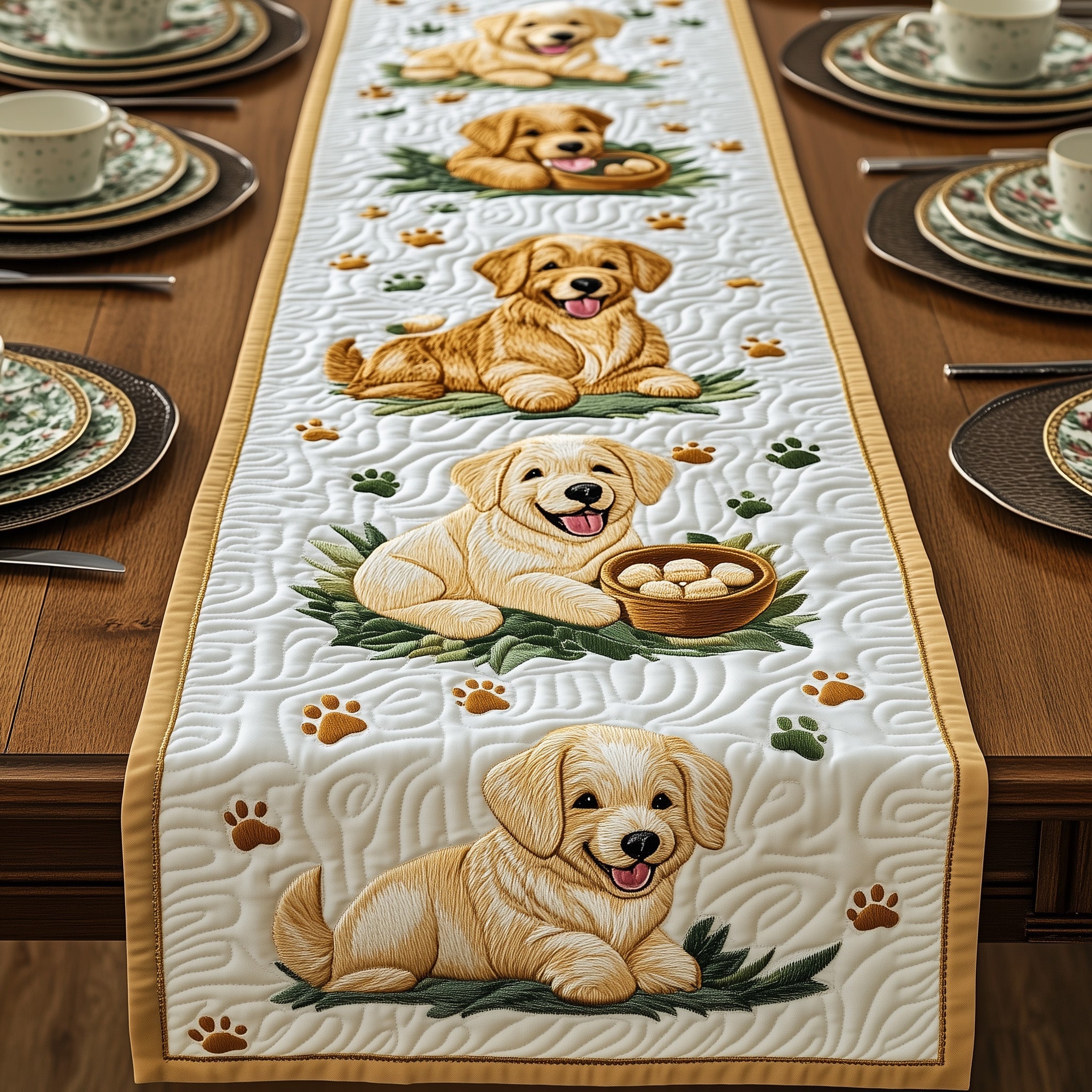 Golden Retriever Quilted Table Runner Christmas Dining Room Table Runner