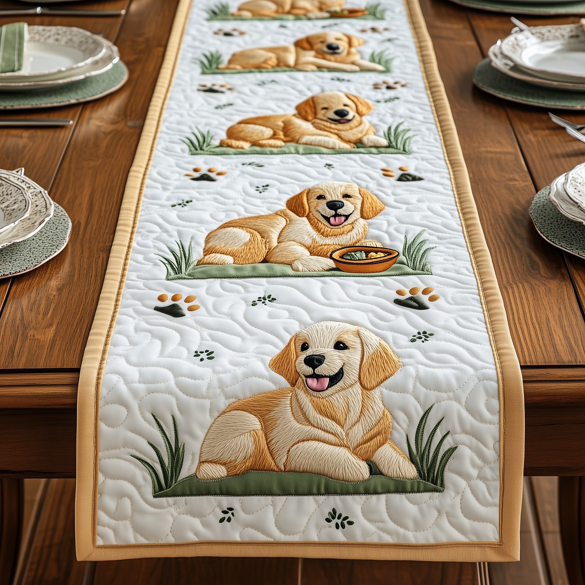 Golden Retriever Quilted Table Runner Christmas Dining Table Runner