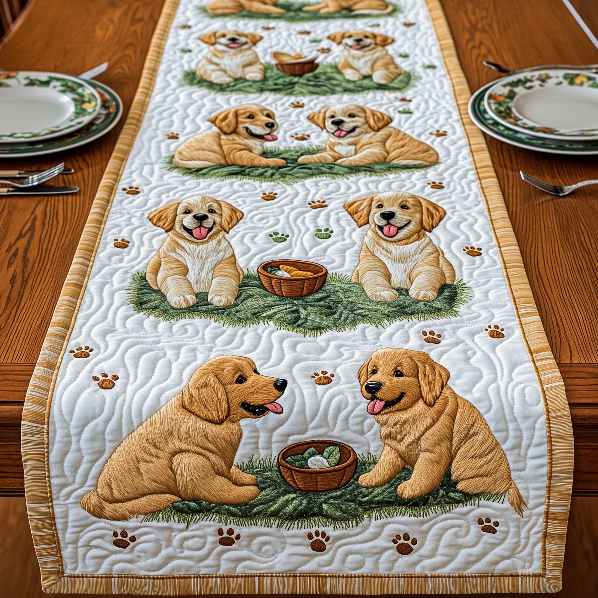 Golden Retriever Quilted Table Runner Christmas Table Runner