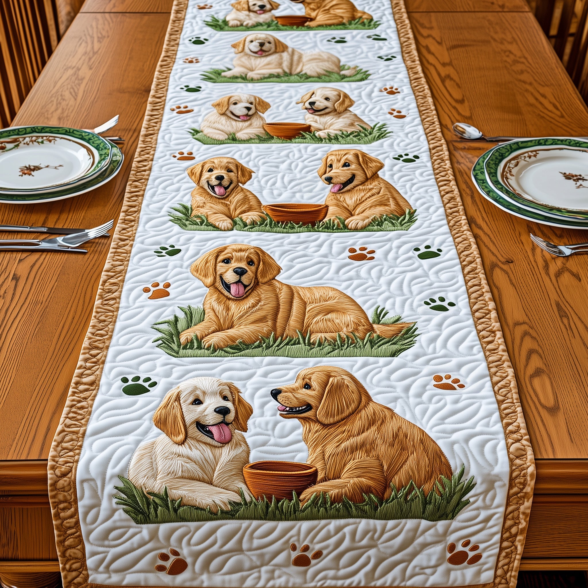 Golden Retriever Quilted Table Runner Christmas Table Runner for Dining Room