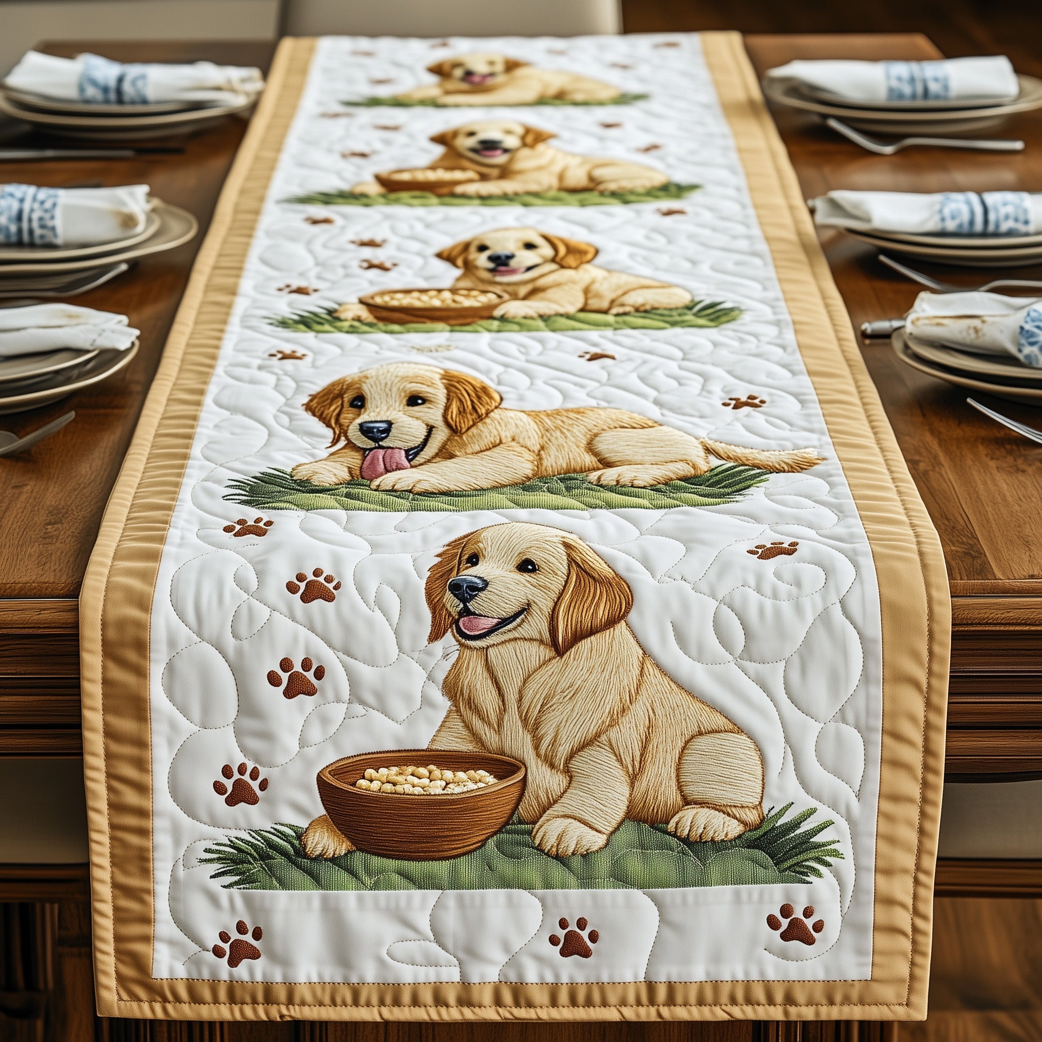 Golden Retriever Quilted Table Runner Christmas Table Runner for Family Meals