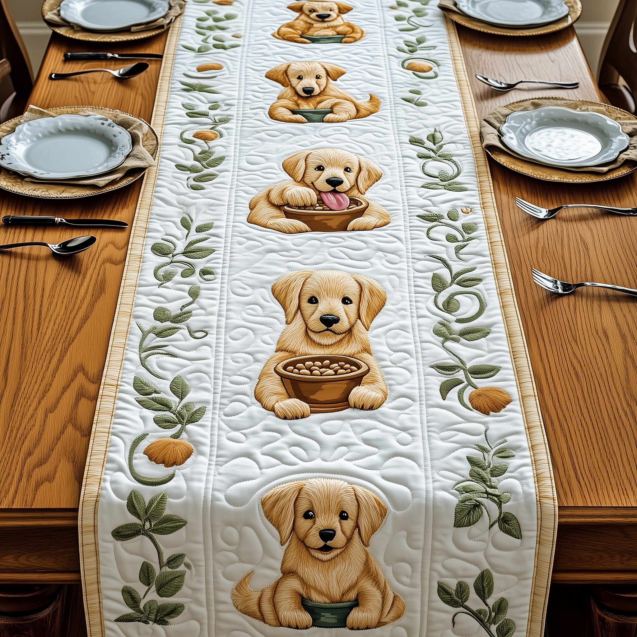 Golden Retriever Quilted Table Runner Christmas Theme Table Runner