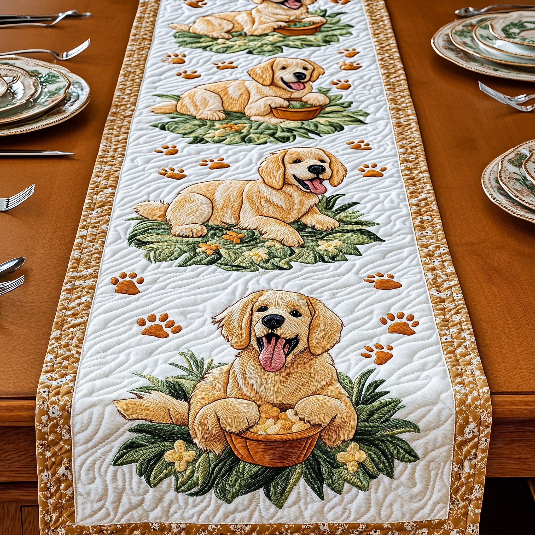 Golden Retriever Quilted Table Runner Cozy Christmas Table Runner
