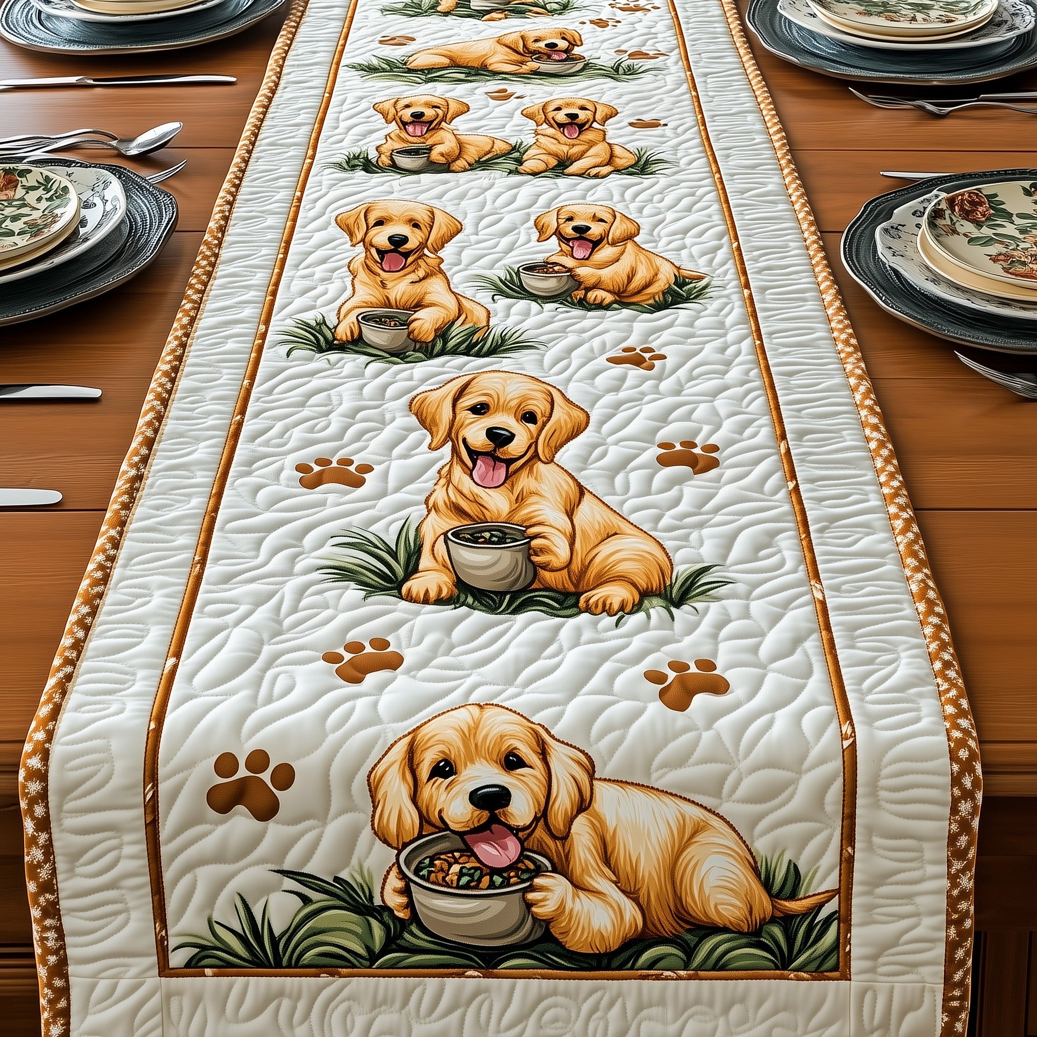 Golden Retriever Quilted Table Runner Cozy Winter Table Runner for Home