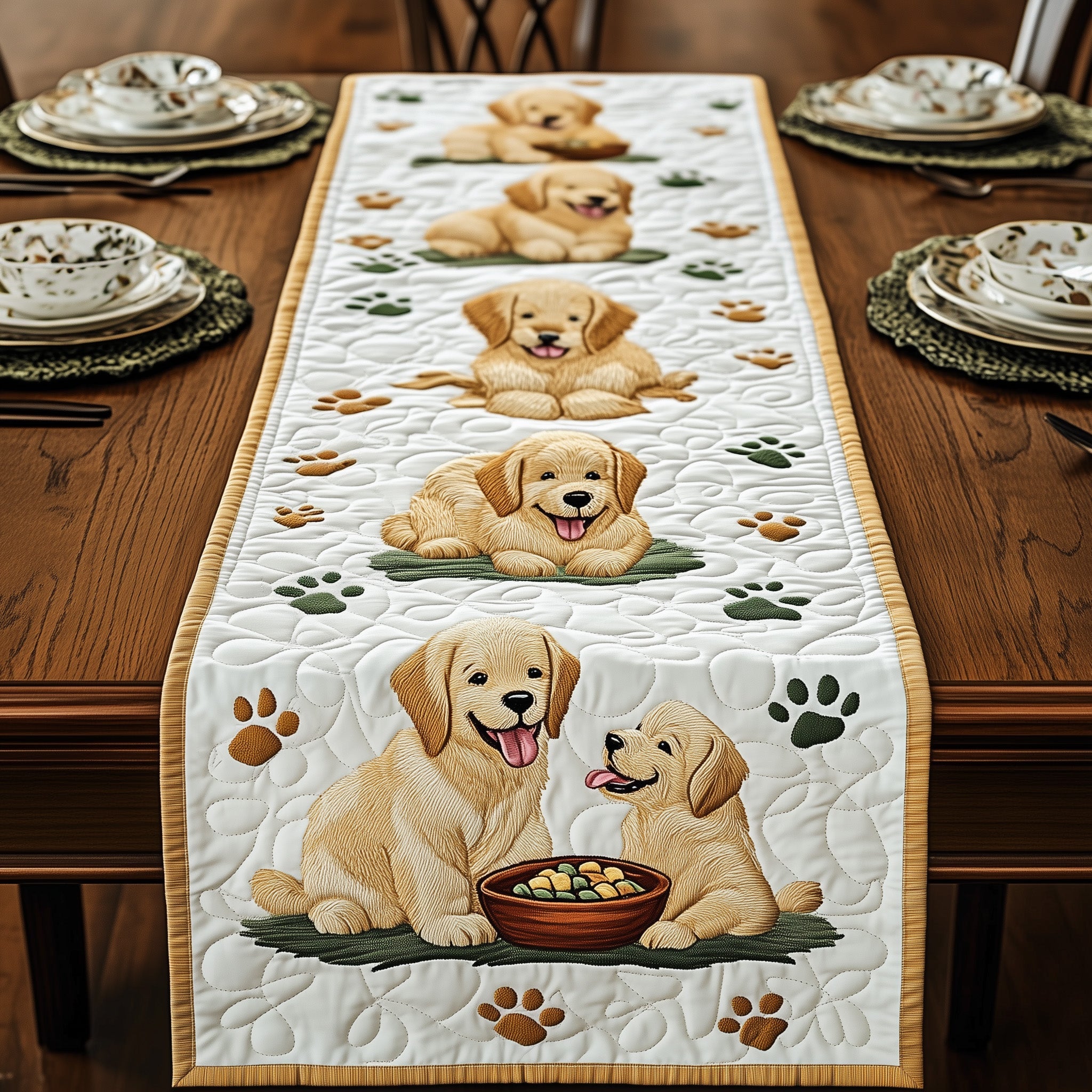Golden Retriever Quilted Table Runner Elegant Christmas Table Runner