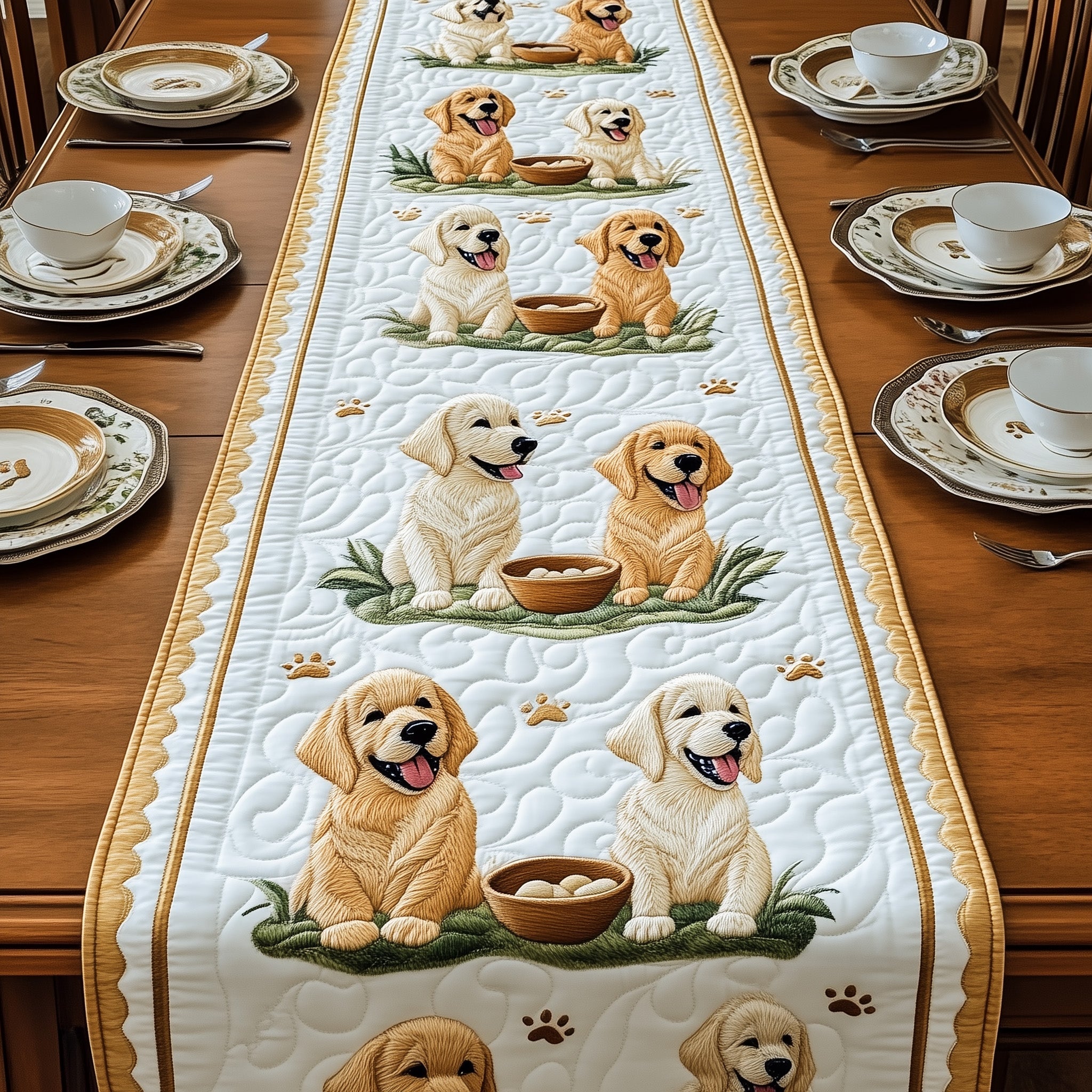 Golden Retriever Quilted Table Runner Festive Christmas Dining Room Table Runner