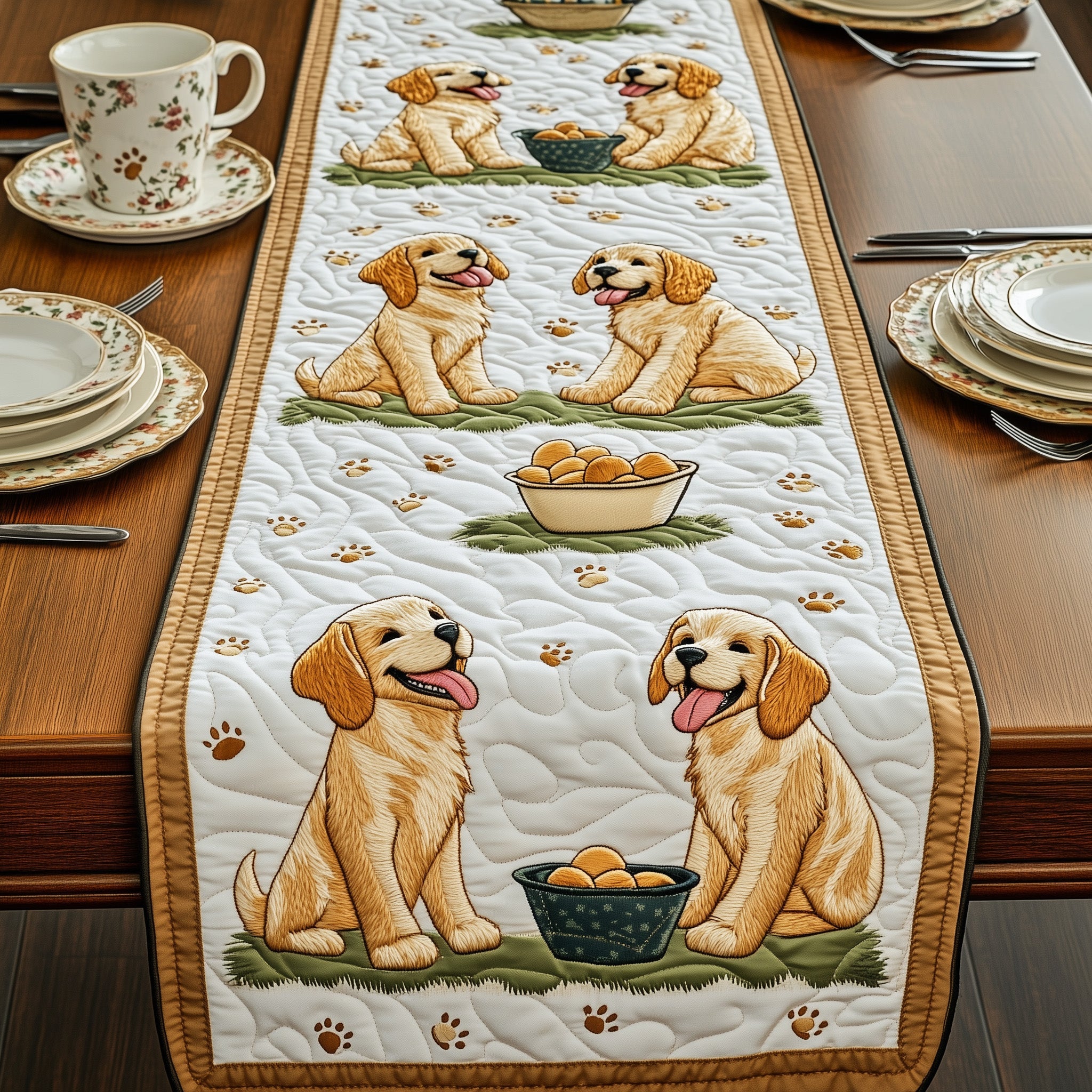 Golden Retriever Quilted Table Runner Festive Holiday Table Runner Decor