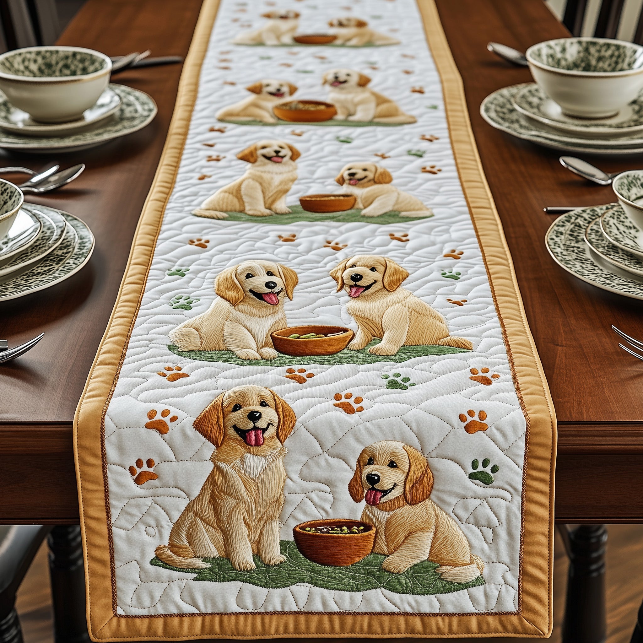 Golden Retriever Quilted Table Runner Festive Table Runner for Dining Table