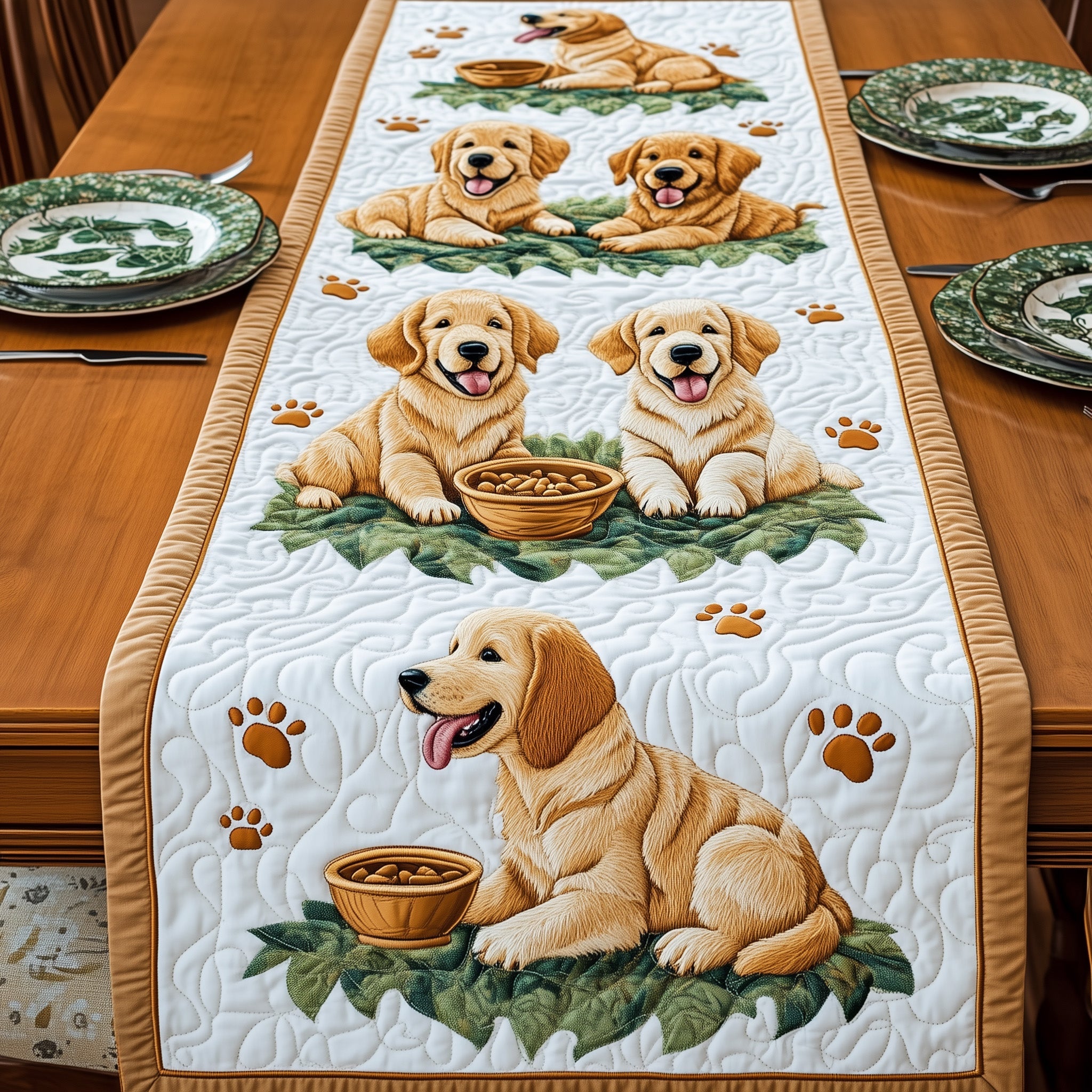 Golden Retriever Quilted Table Runner Holiday Banquet Table Runner