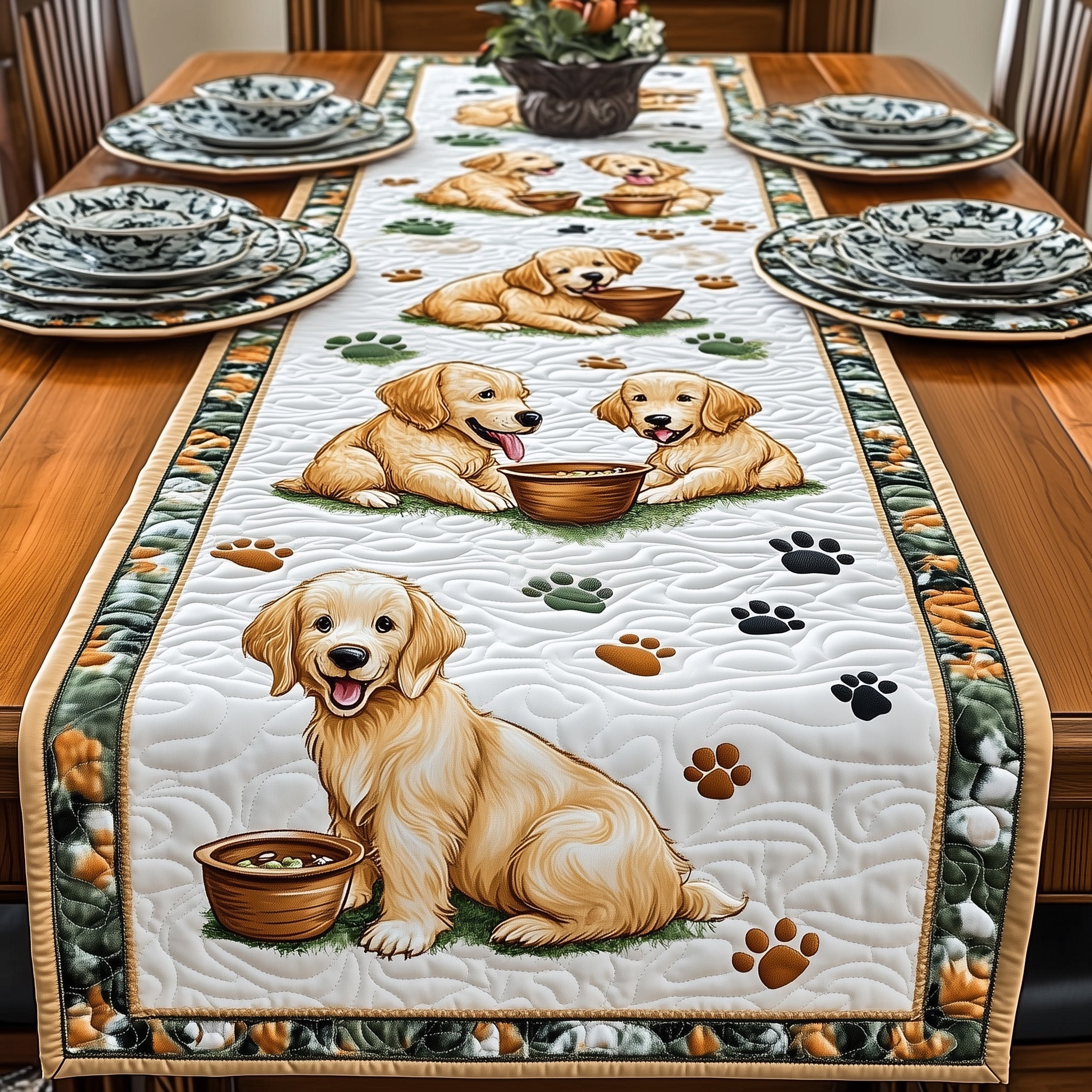 Golden Retriever Quilted Table Runner Holiday Dinner Table Runner