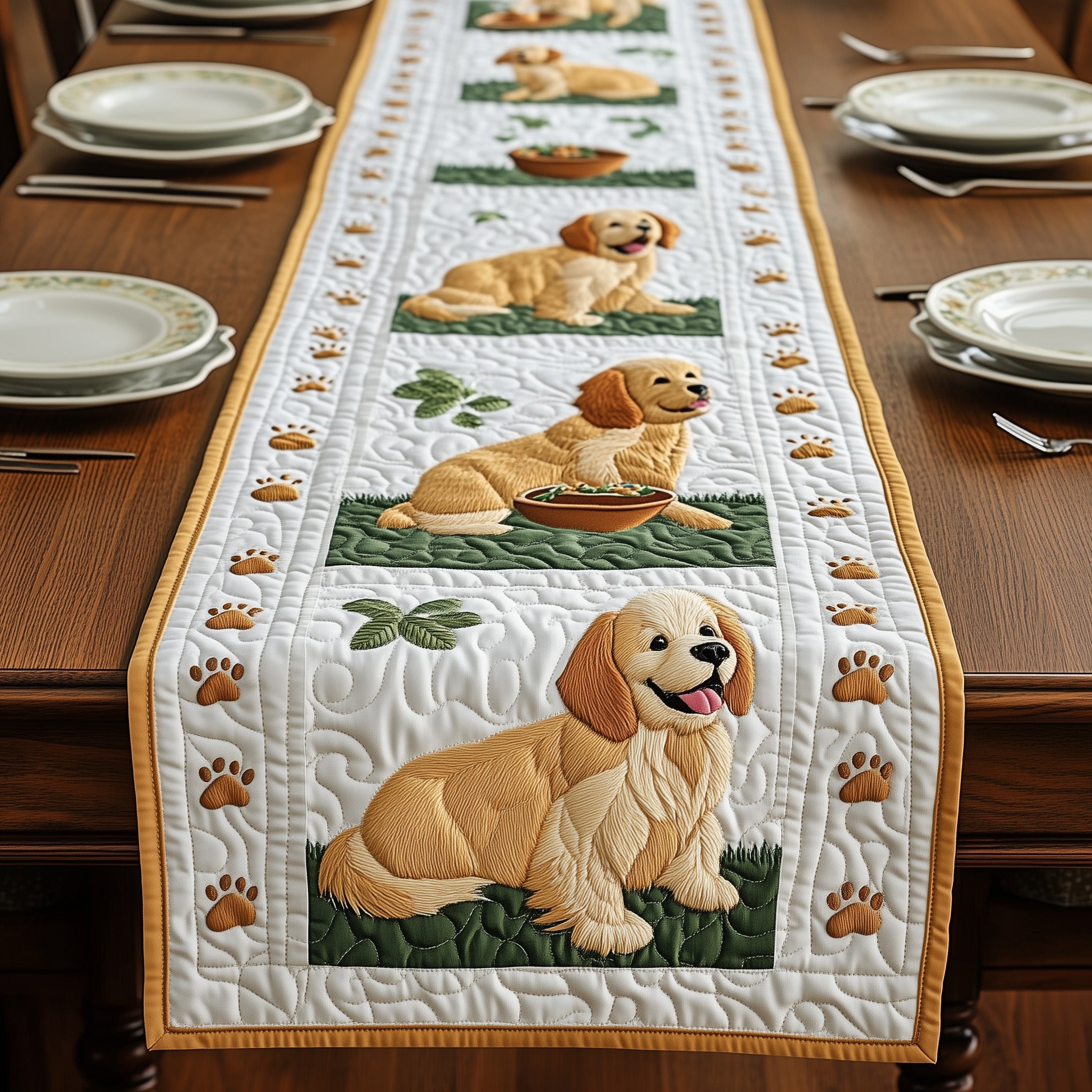 Golden Retriever Quilted Table Runner Holiday Party Table Runner