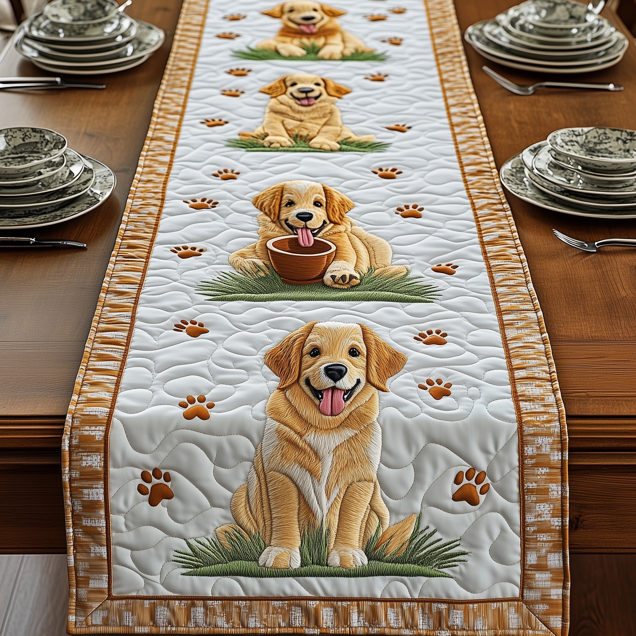 Golden Retriever Quilted Table Runner Holiday Table Runner Decoration