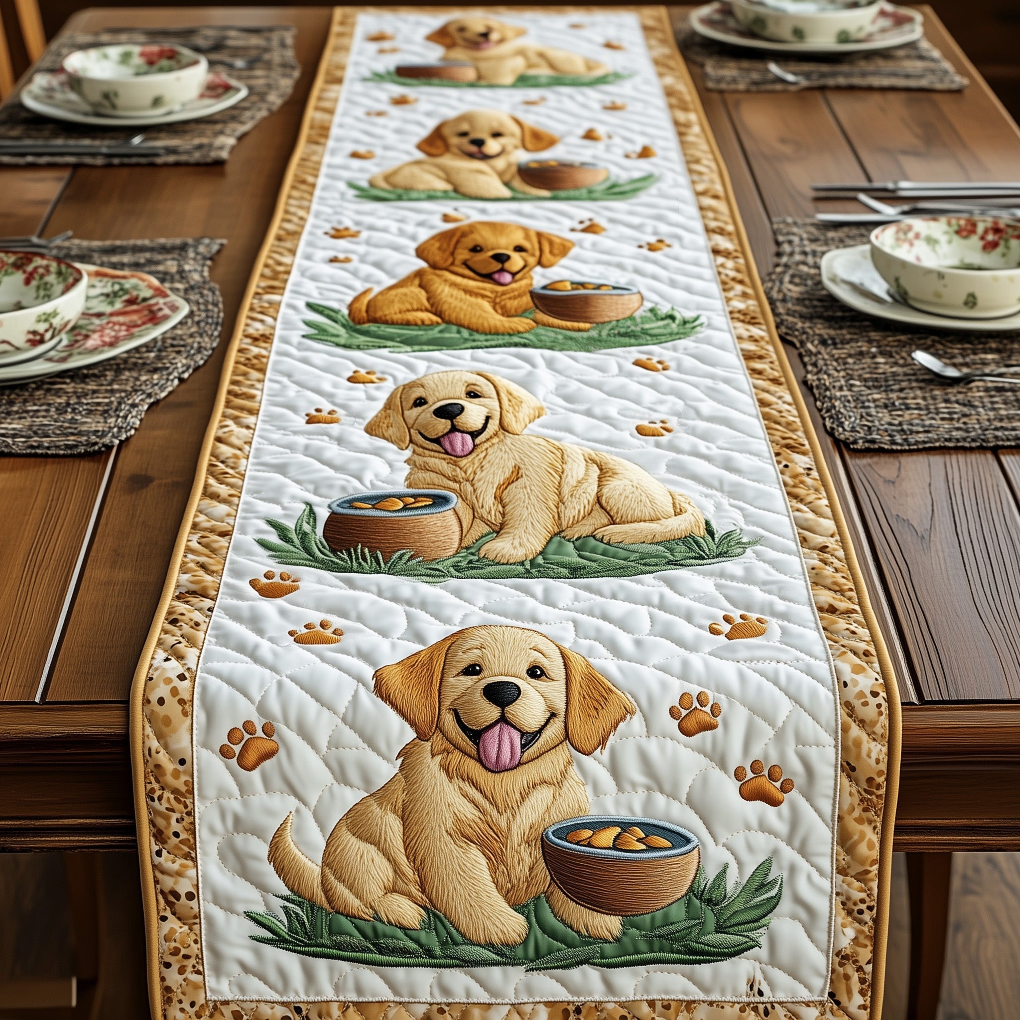 Golden Retriever Quilted Table Runner Holiday Table Runner for Kitchen Decor