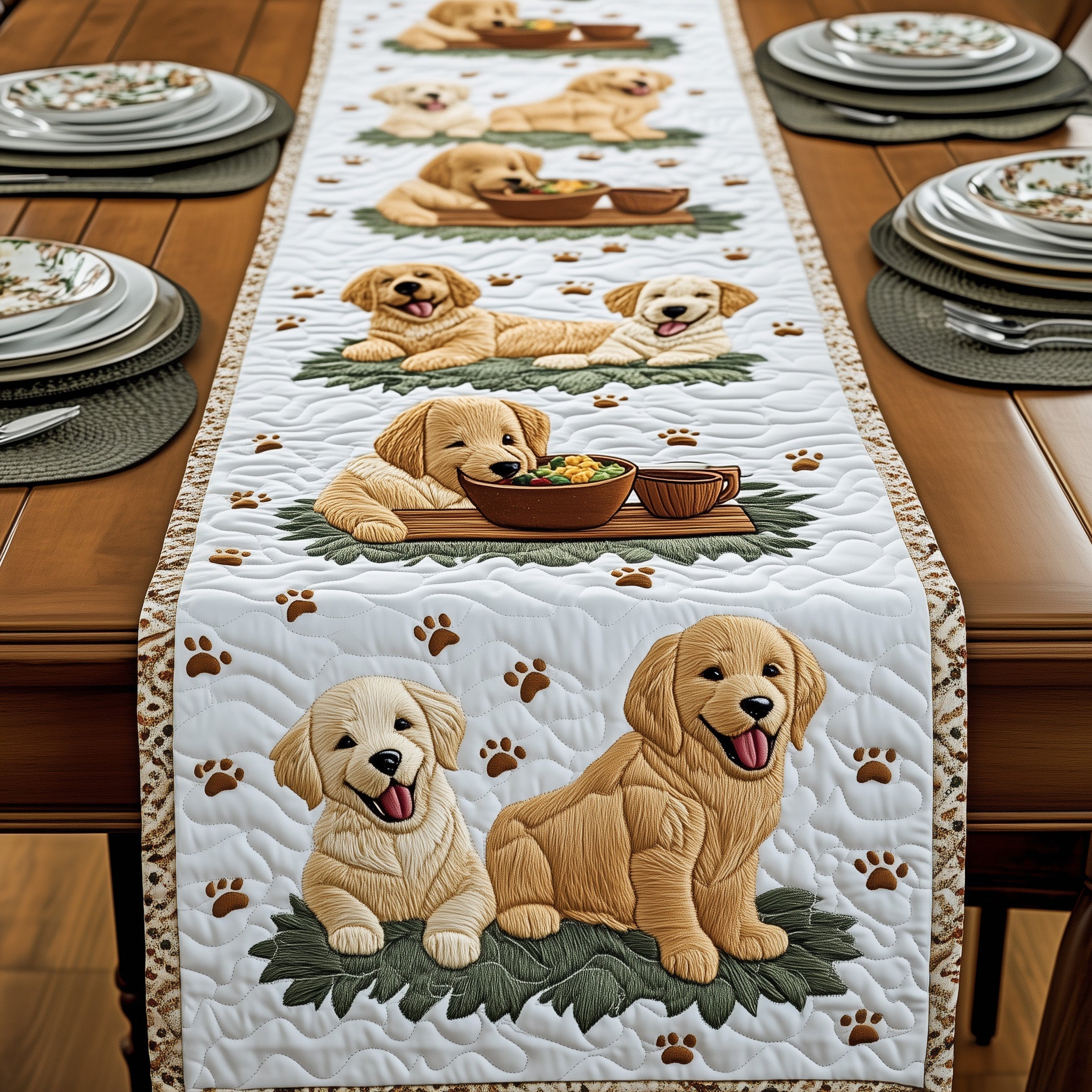 Golden Retriever Quilted Table Runner Seasonal Table Runner for Holidays