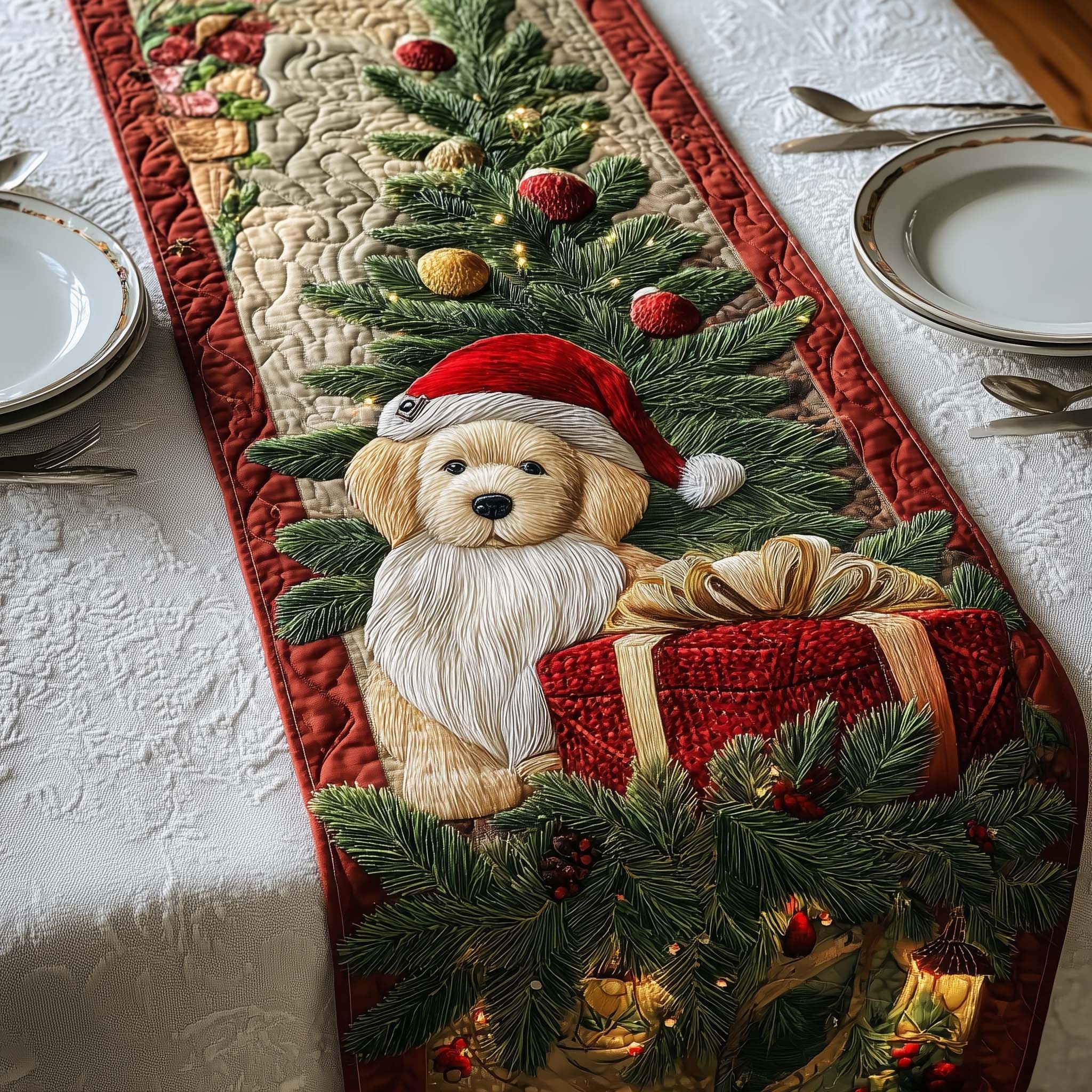 Golden Retriever Quilted Table Runner Seasonal Tabletop Decor Gift For Kitchen Dining Space